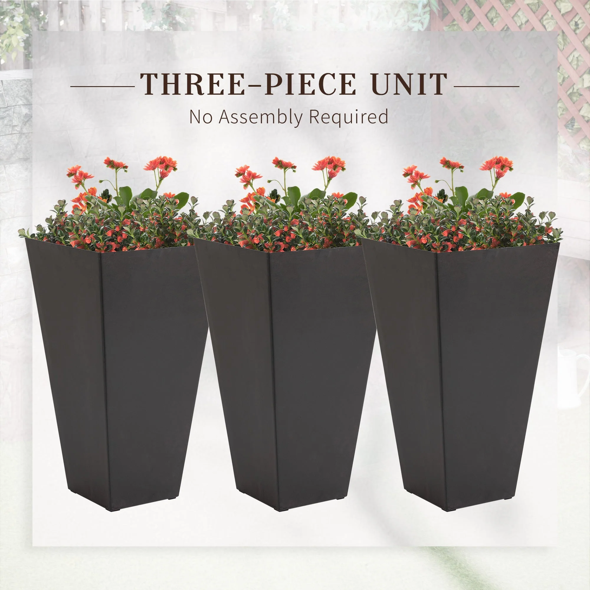 Outsunny Set of 3 Tall Planters with Drainage Hole - Image 4