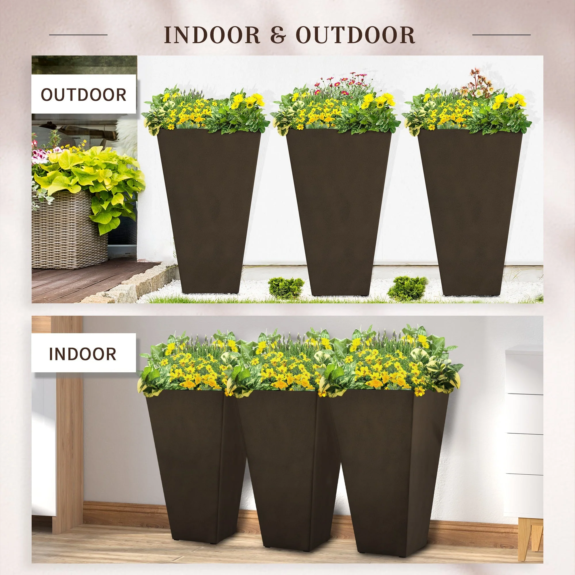 Outsunny Set of 3 Tall Planters with Drainage Hole - Image 6