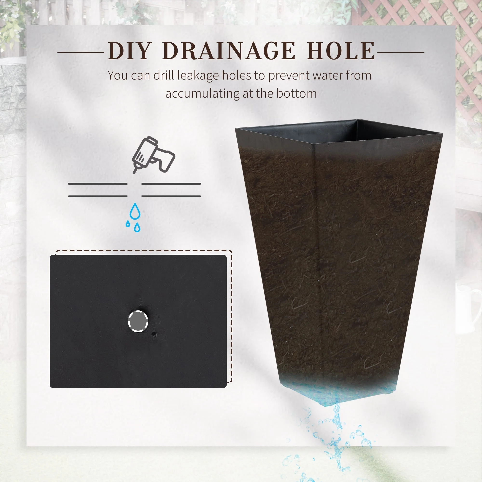 Outsunny Set of 3 Tall Planters with Drainage Hole - Image 7