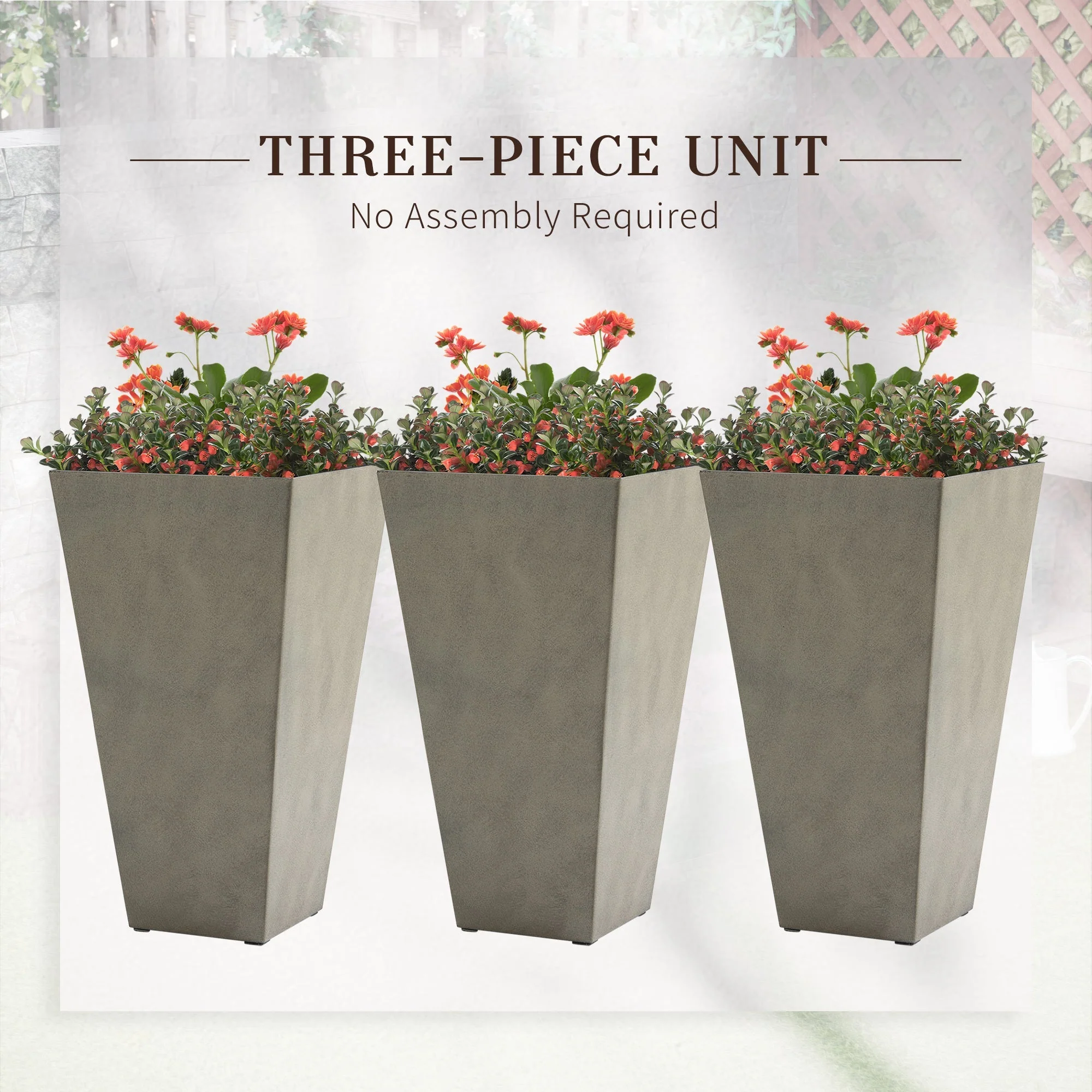 Outsunny Set of 3 Tall Planters with Drainage Hole, Gray - Image 4