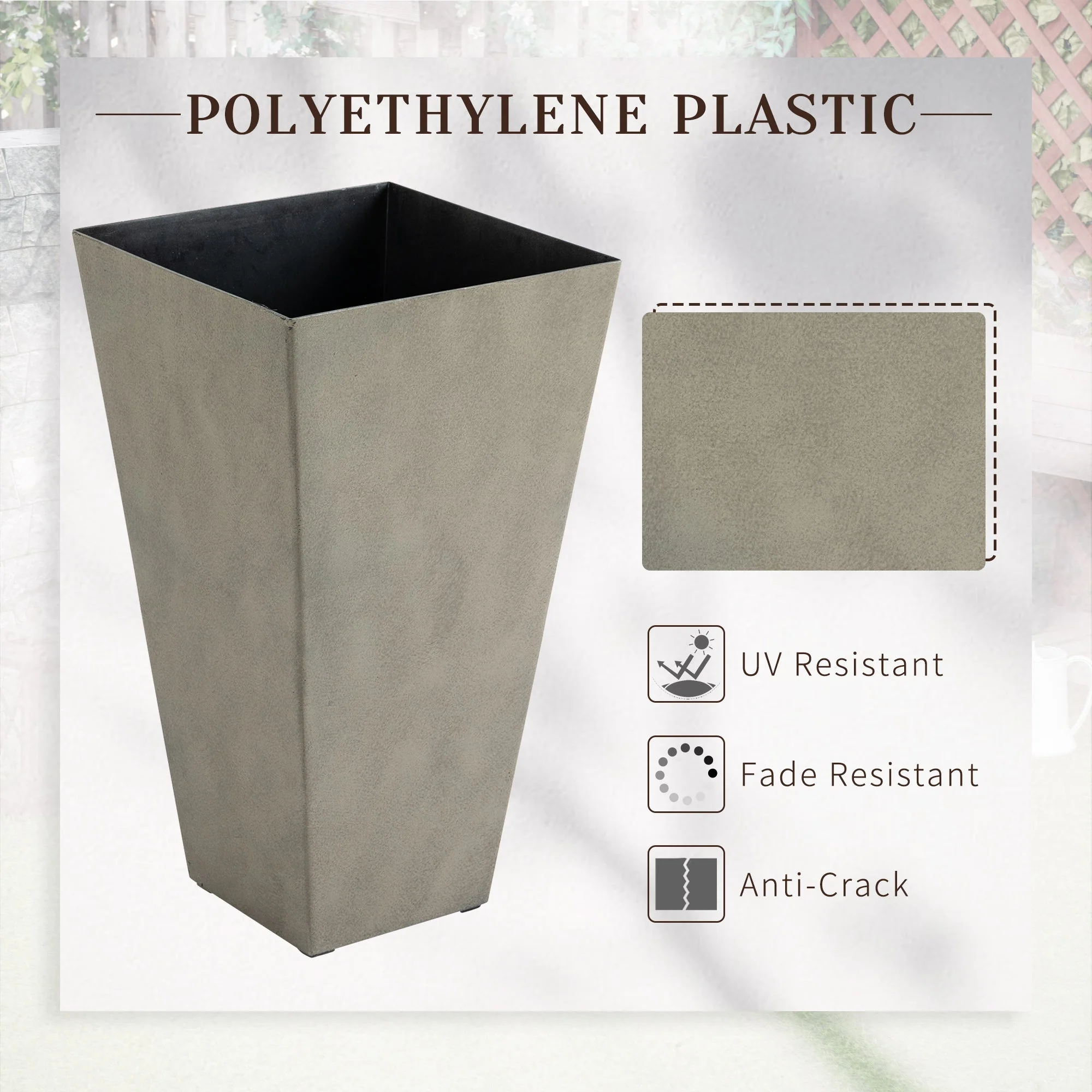 Outsunny Set of 3 Tall Planters with Drainage Hole, Gray - Image 5