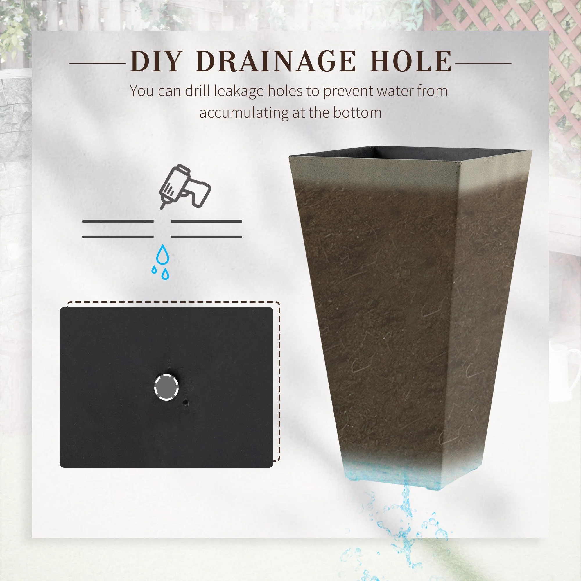 Outsunny Set of 3 Tall Planters with Drainage Hole, Gray - Image 7