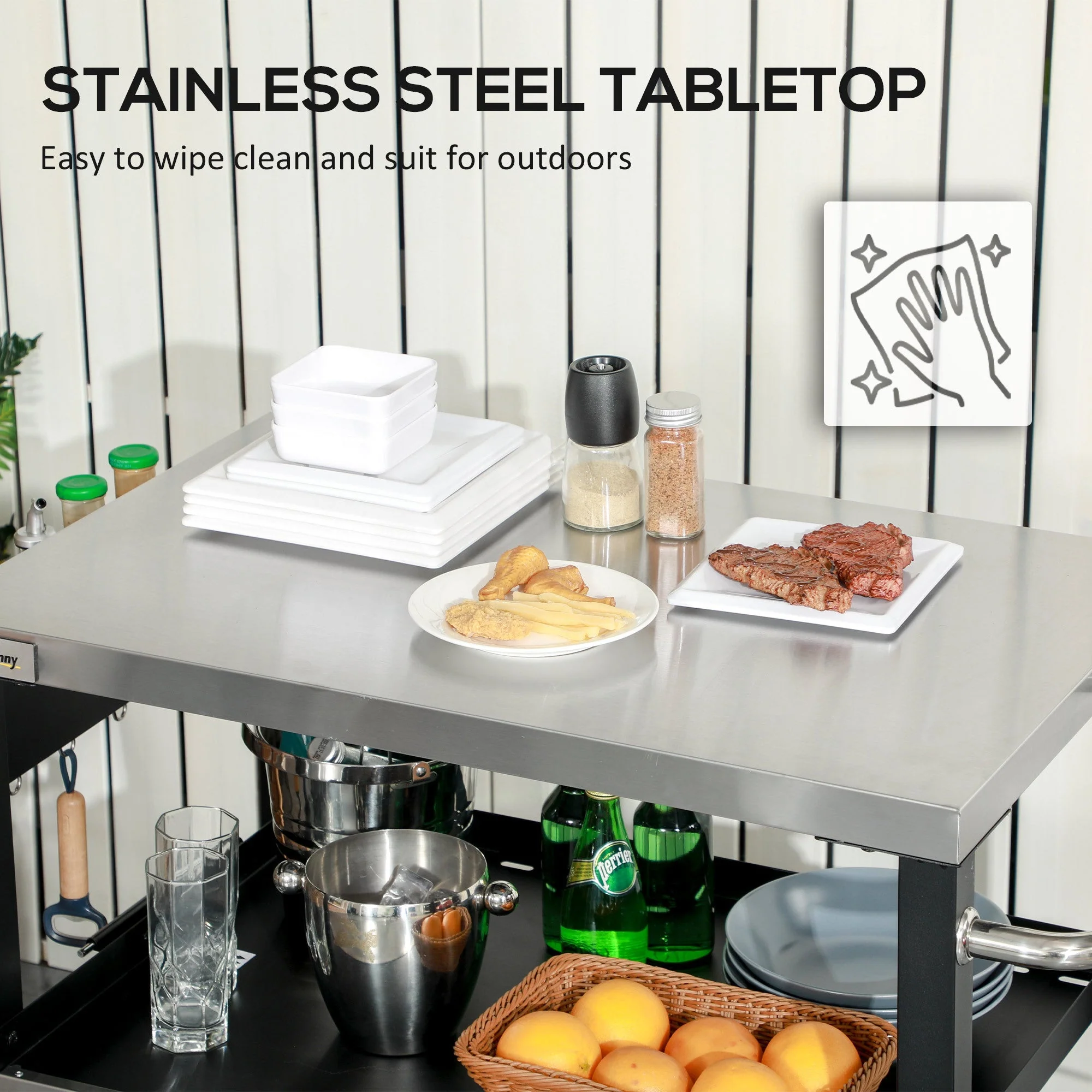 Outsunny Three-Shelf Outdoor Grill Cart with Stainless Steel Tabletop - Image 5