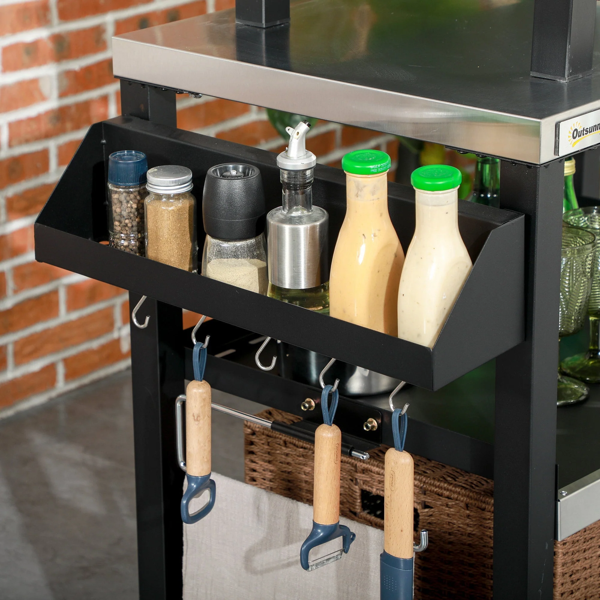 Outsunny Three-Shelf Outdoor Grill Cart with Stainless Steel Tabletop - Image 8
