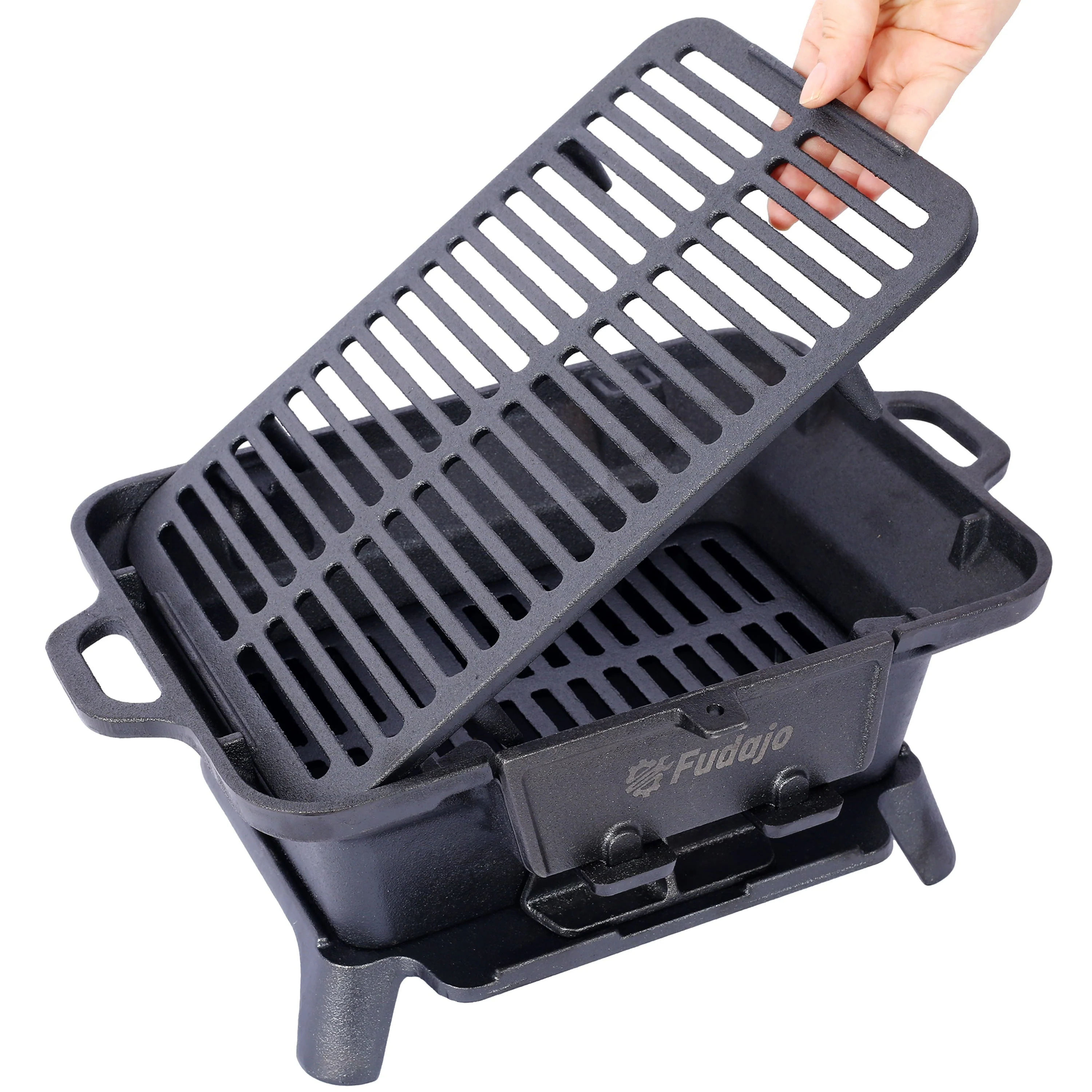 Oval Cast Iron Grill Outdoor Portable Charcoal Tabletop Skillet - Image 6