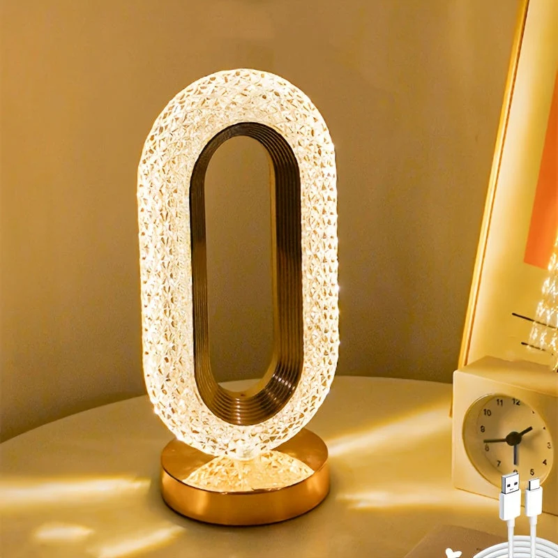 Oval Crystal Table Lamp – USB Charging Luxury Night Light for Bedroom & Office Decor - Image 2