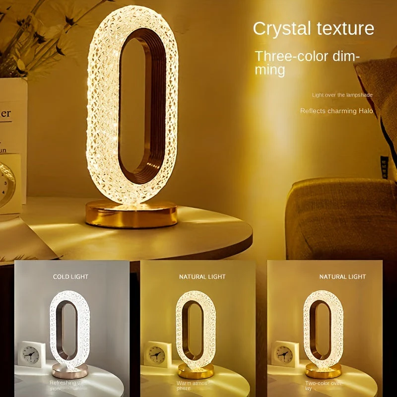 Oval Crystal Table Lamp – USB Charging Luxury Night Light for Bedroom & Office Decor - Image 3