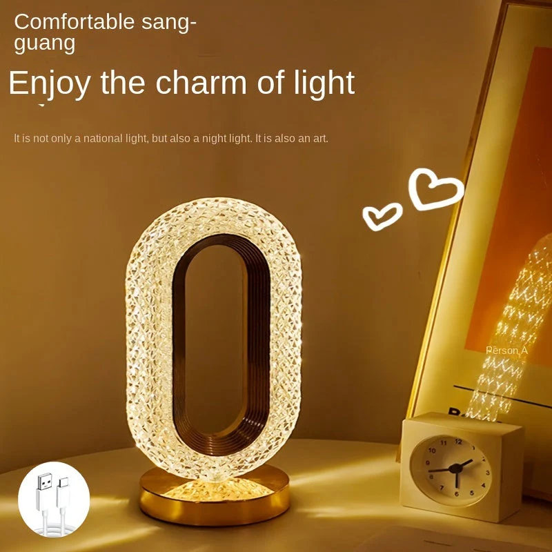 Oval Crystal Table Lamp – USB Charging Luxury Night Light for Bedroom & Office Decor - Image 5