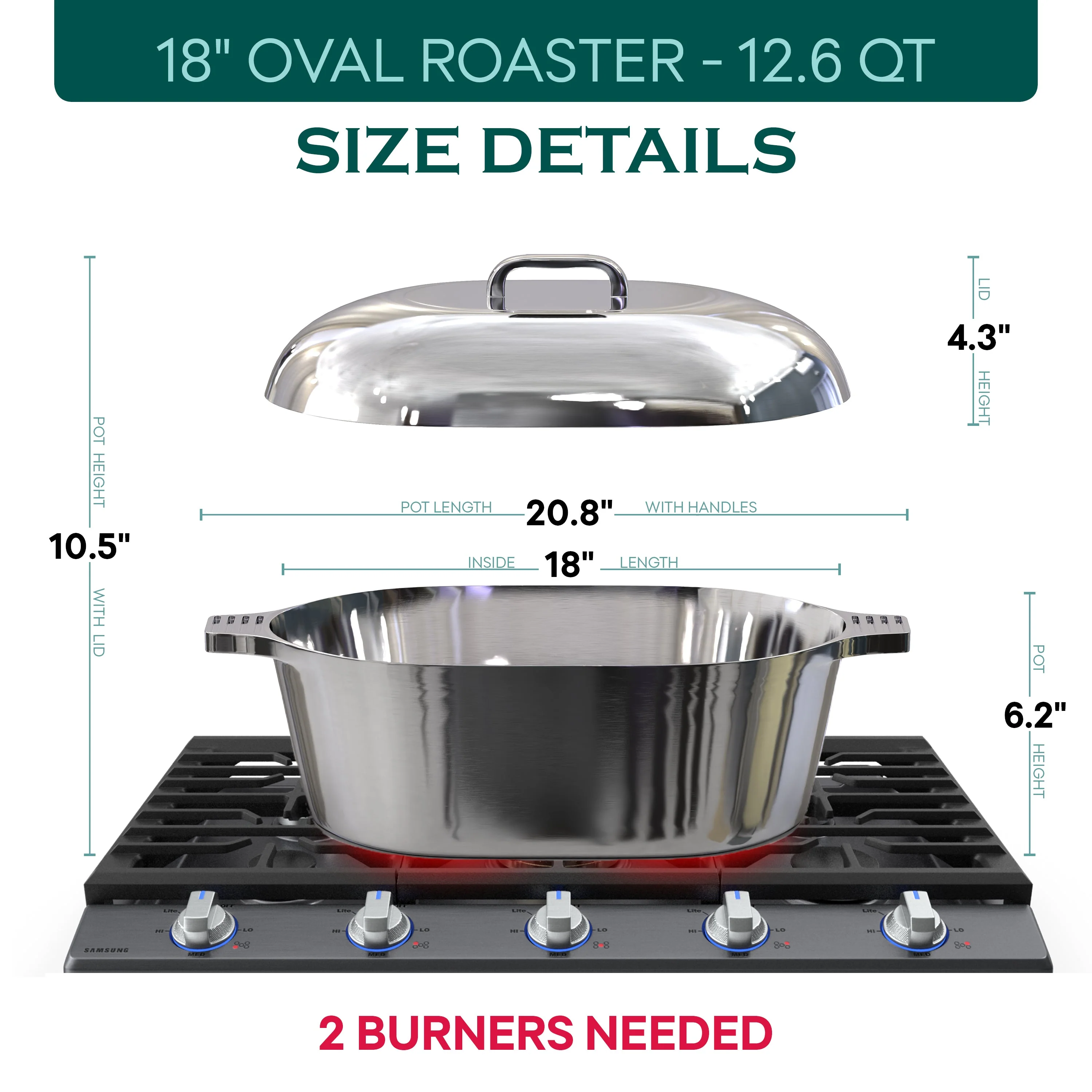 Oval Dutch Oven with Lid - 12.6 Quart (18 Inch) - Image 5
