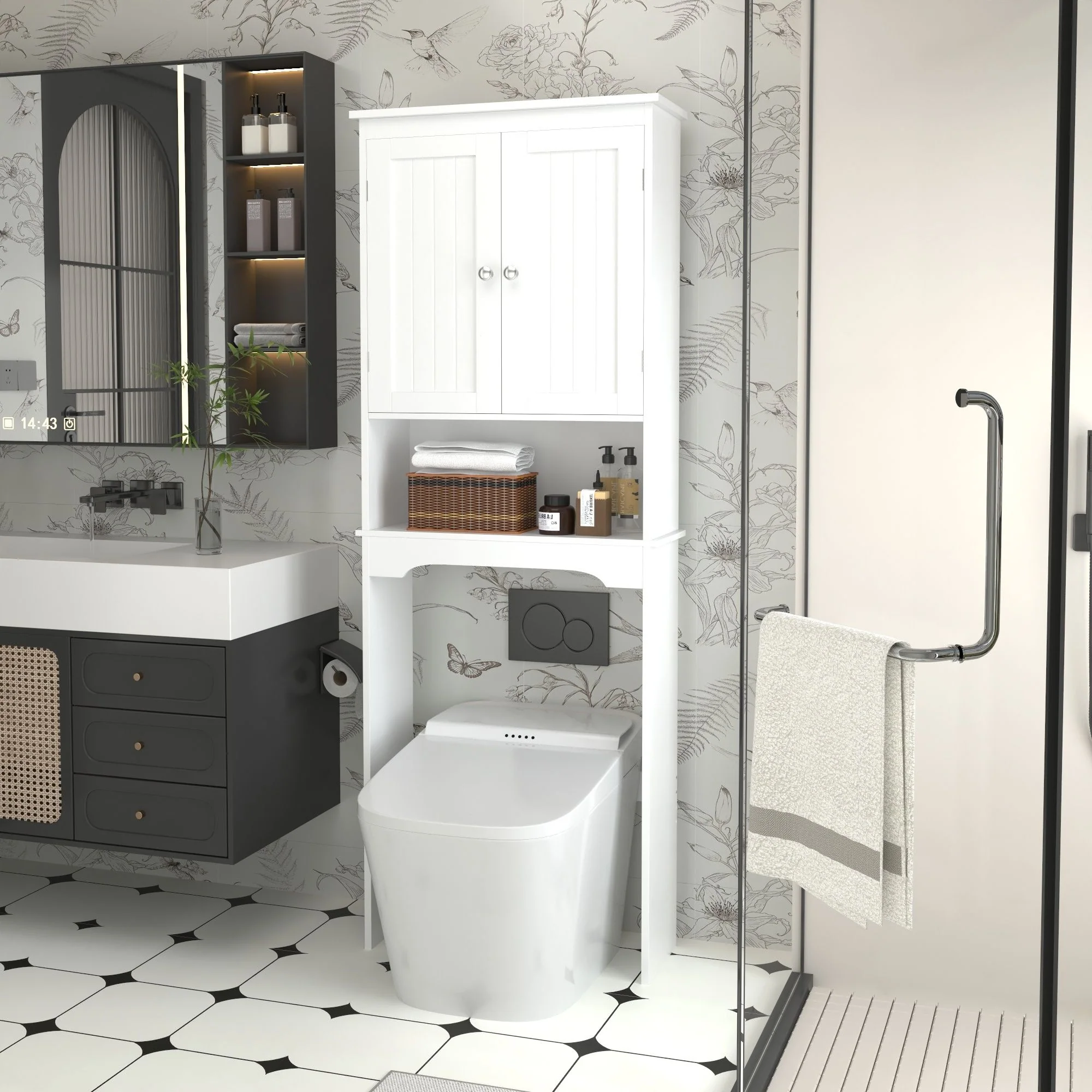 Over The Toilet Storage Cabinet, Bathroom Space Saver With Adjustable Shelf - White - Image 2