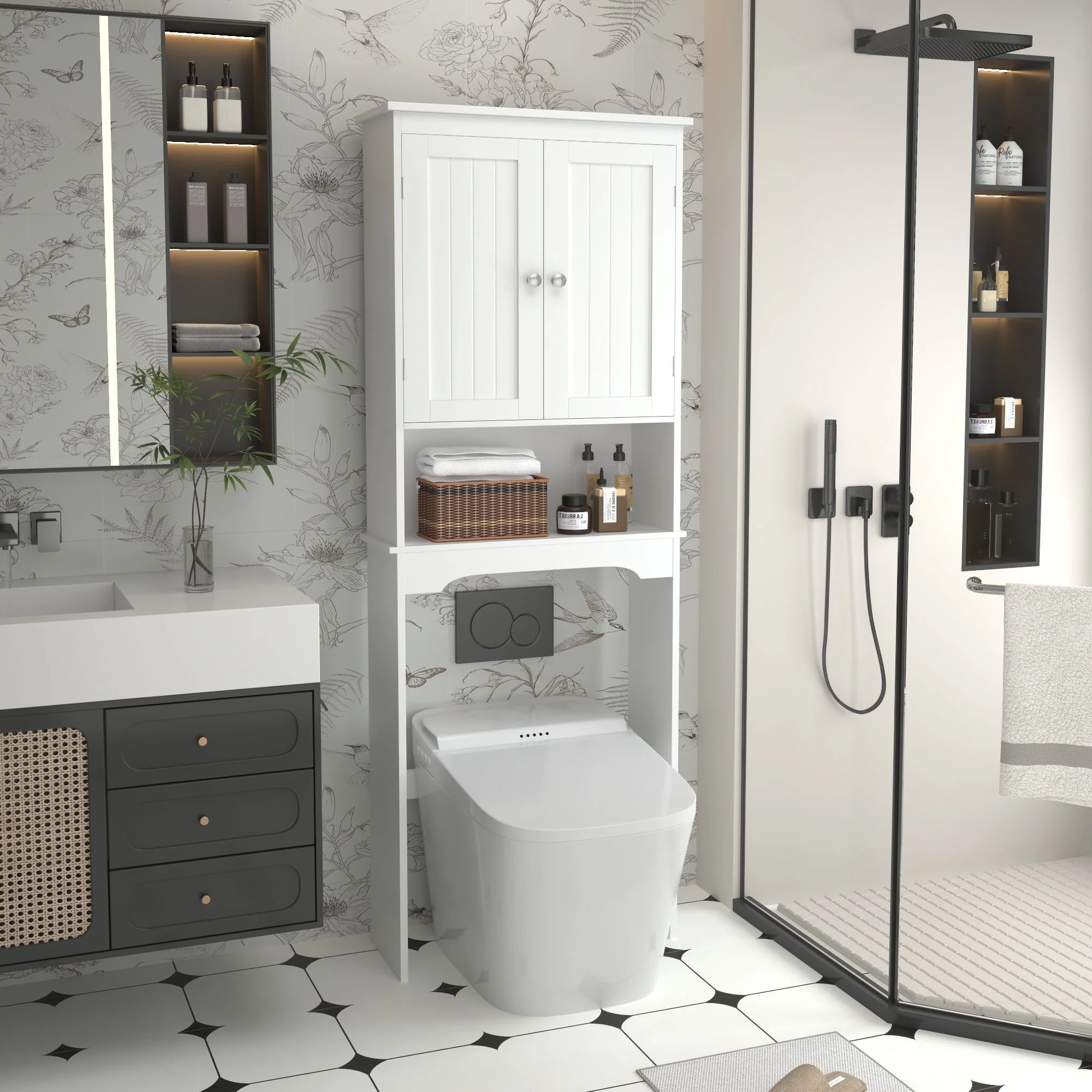Over The Toilet Storage Cabinet, Bathroom Space Saver With Adjustable Shelf - White - Image 3
