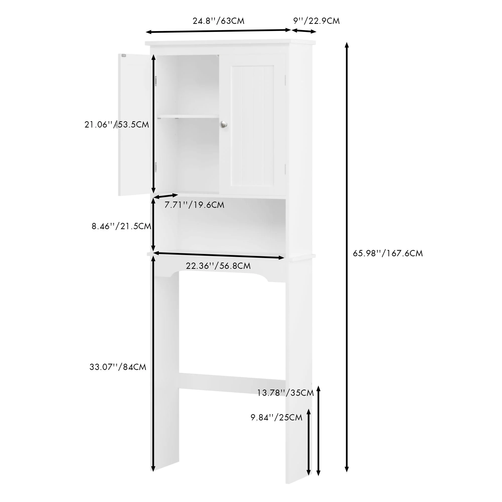 Over The Toilet Storage Cabinet, Bathroom Space Saver With Adjustable Shelf - White - Image 4