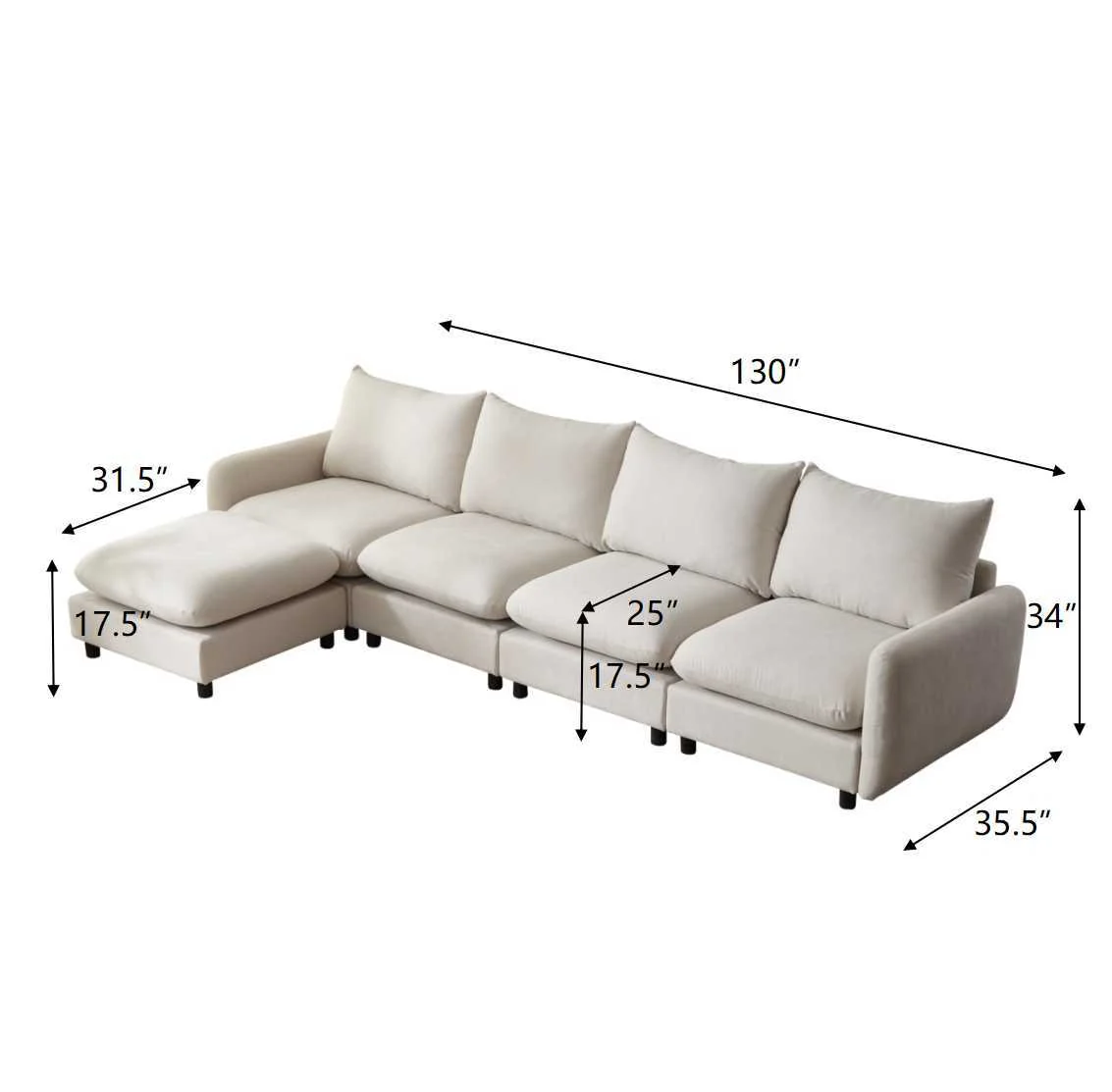 Oversize Modular Free Combination Sectional Sofa Couch With Ottoman For Living Room - Image 11