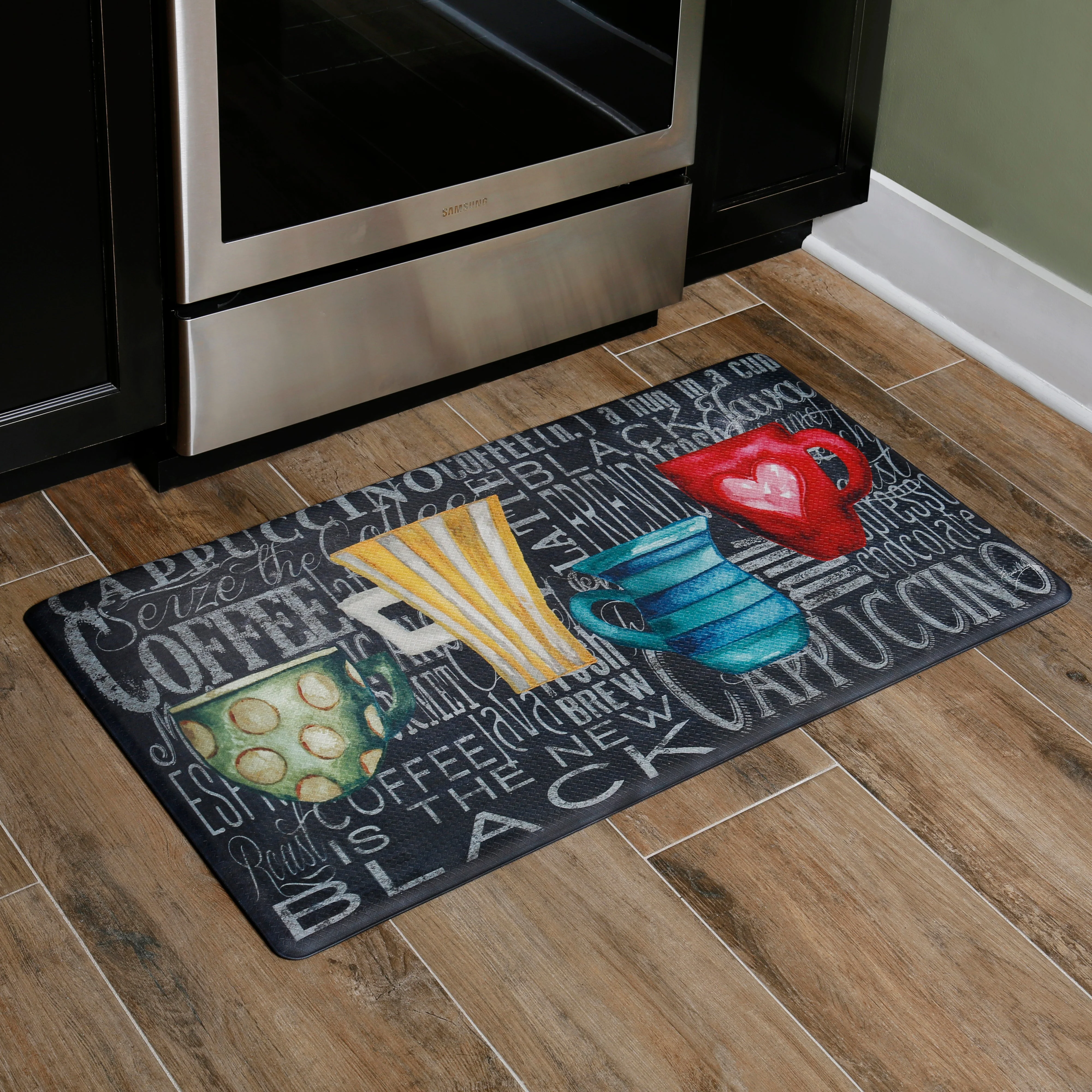 Oversized 20"x36" Feel at Ease Anti-Fatigue Kitchen Mat (Coffee Cups Chalk) - Image 2