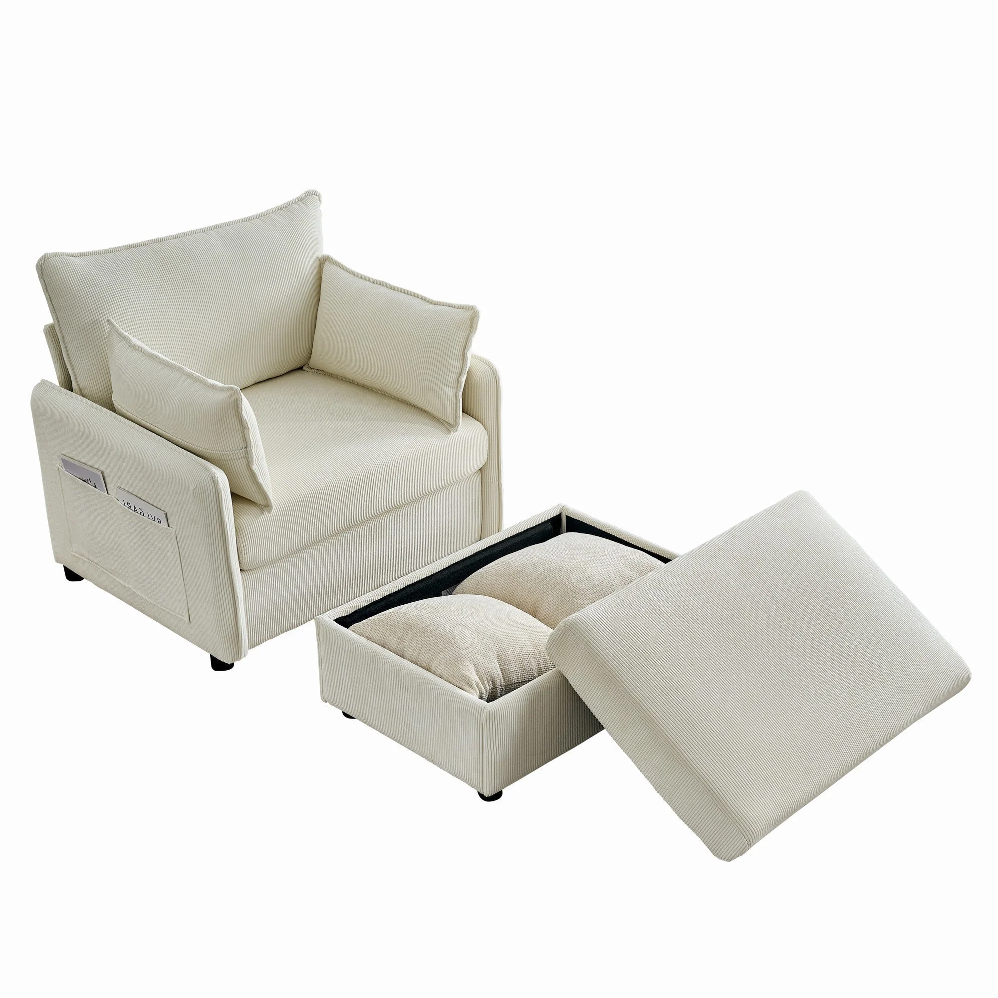 Oversized Chaise Lounge Chair with Ottoman and Storage in Beige - Image 10