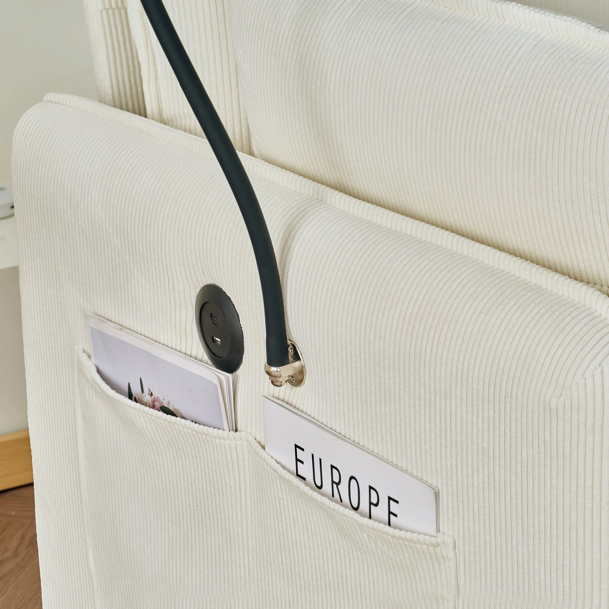 Oversized Chaise Lounge Chair with Ottoman and Storage in Beige - Image 12