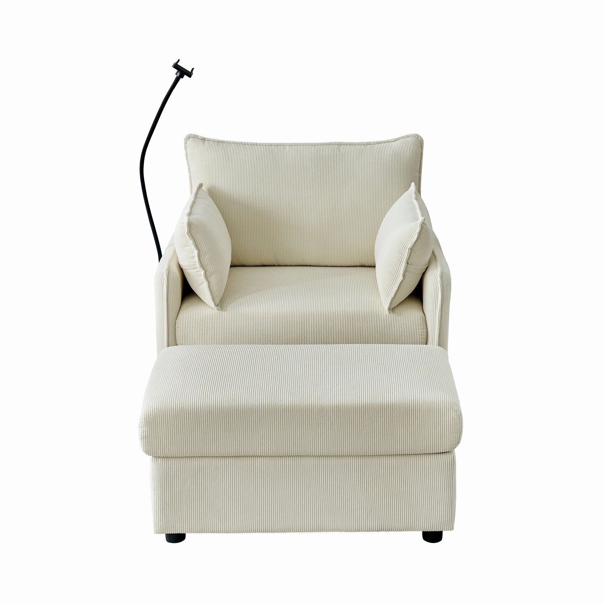 Oversized Chaise Lounge Chair with Ottoman and Storage in Beige - Image 8