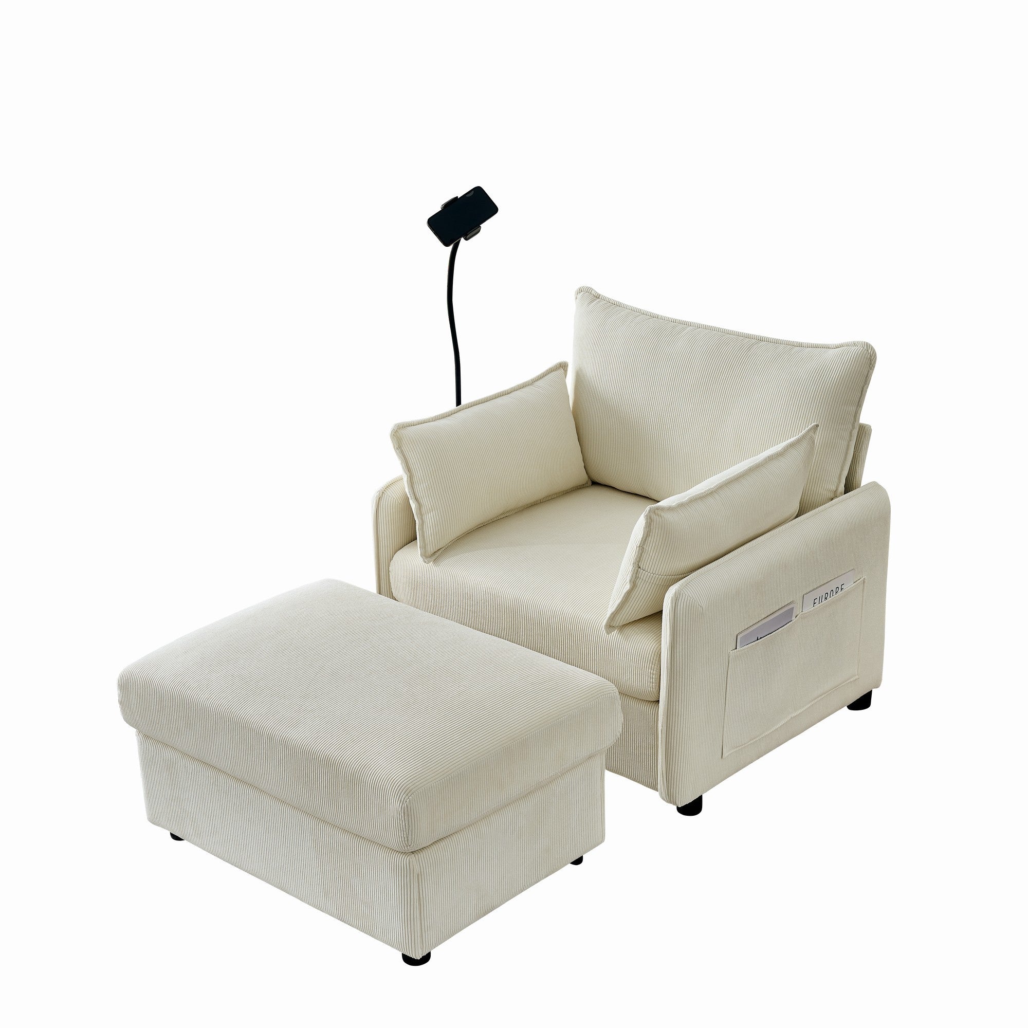 Oversized Chaise Lounge Chair with Ottoman and Storage in Beige - Image 9