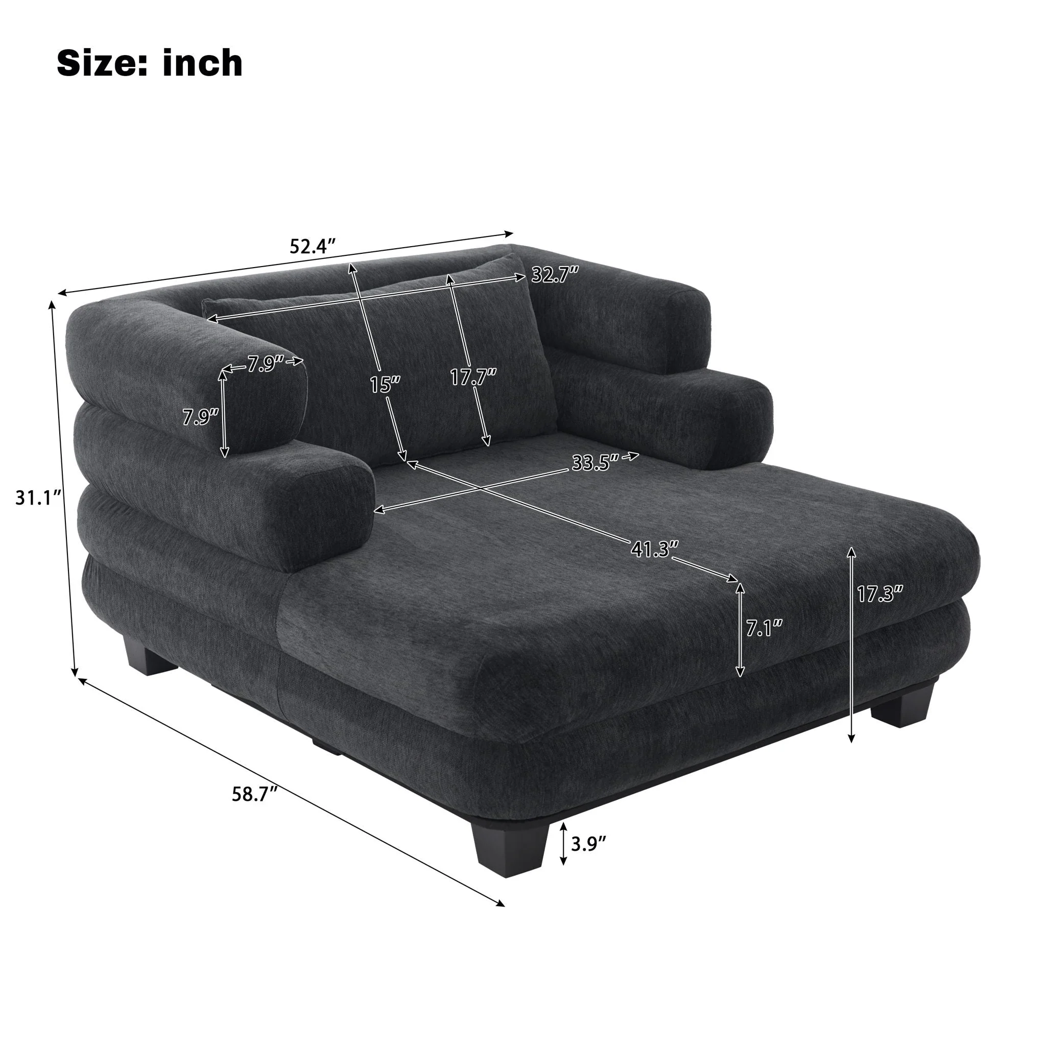 Oversized Chaise Lounge Sofa Bed with Deep Seat and Layered Armrests - Image 4