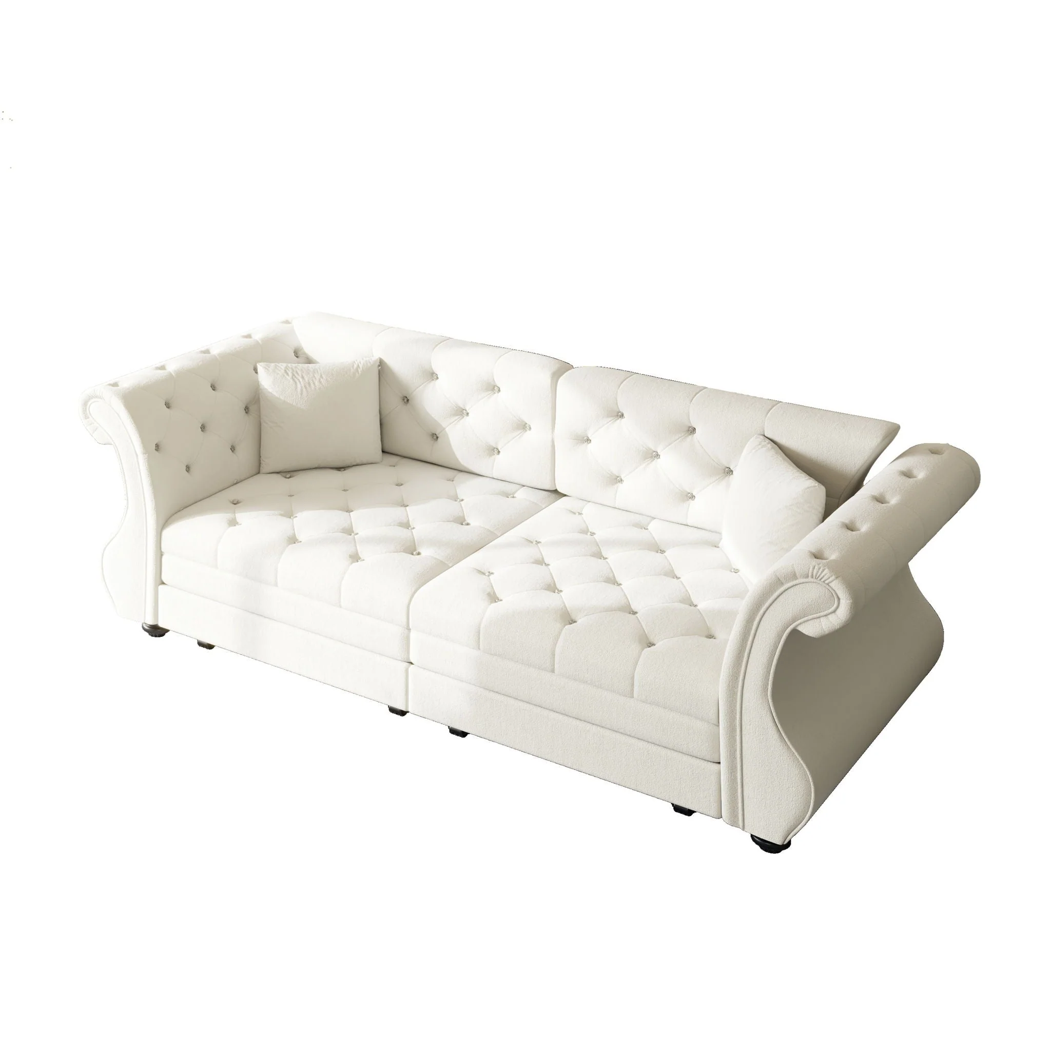 Oversized Chesterfield Pull Out Sofa Bed, Roll Arm Couch With Flower Tufting For Living Room - Image 2