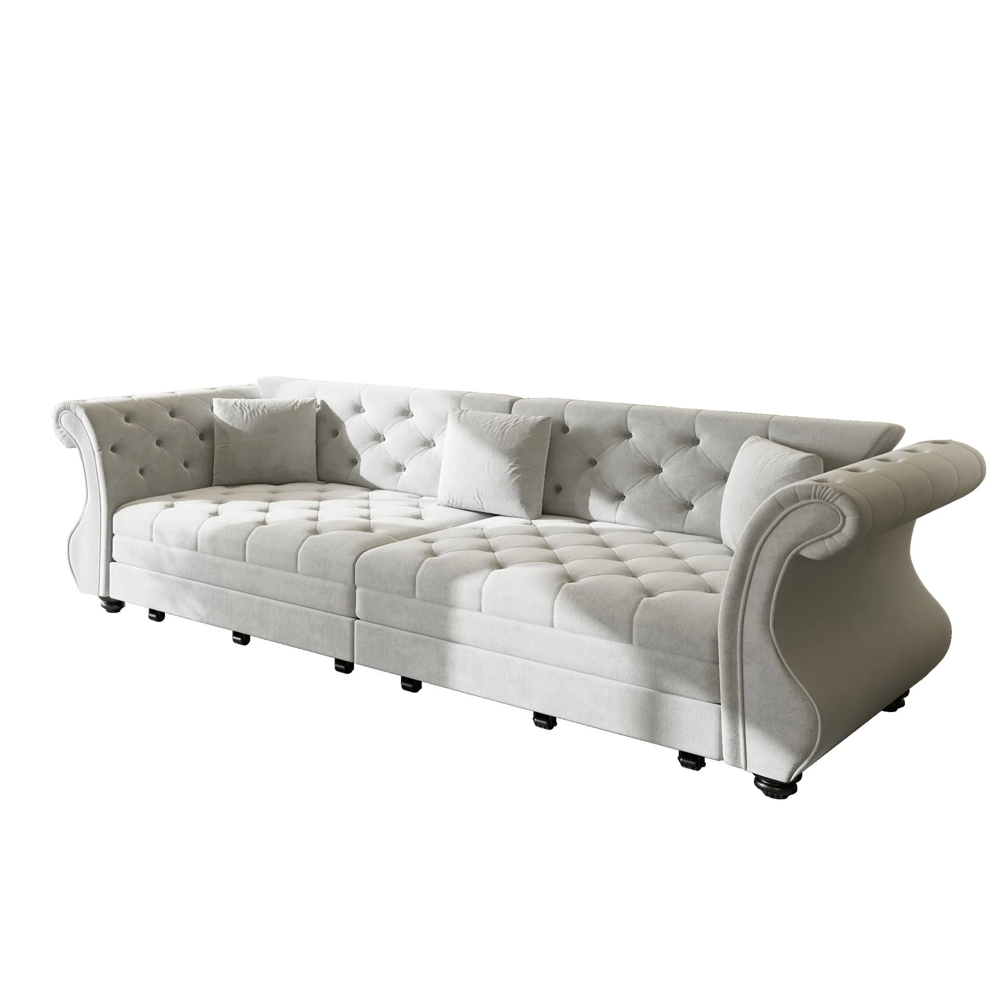 Oversized Chesterfield Pull Out Sofa Bed, Roll Arm Couch With Flower Tufting For Living Room - Image 6
