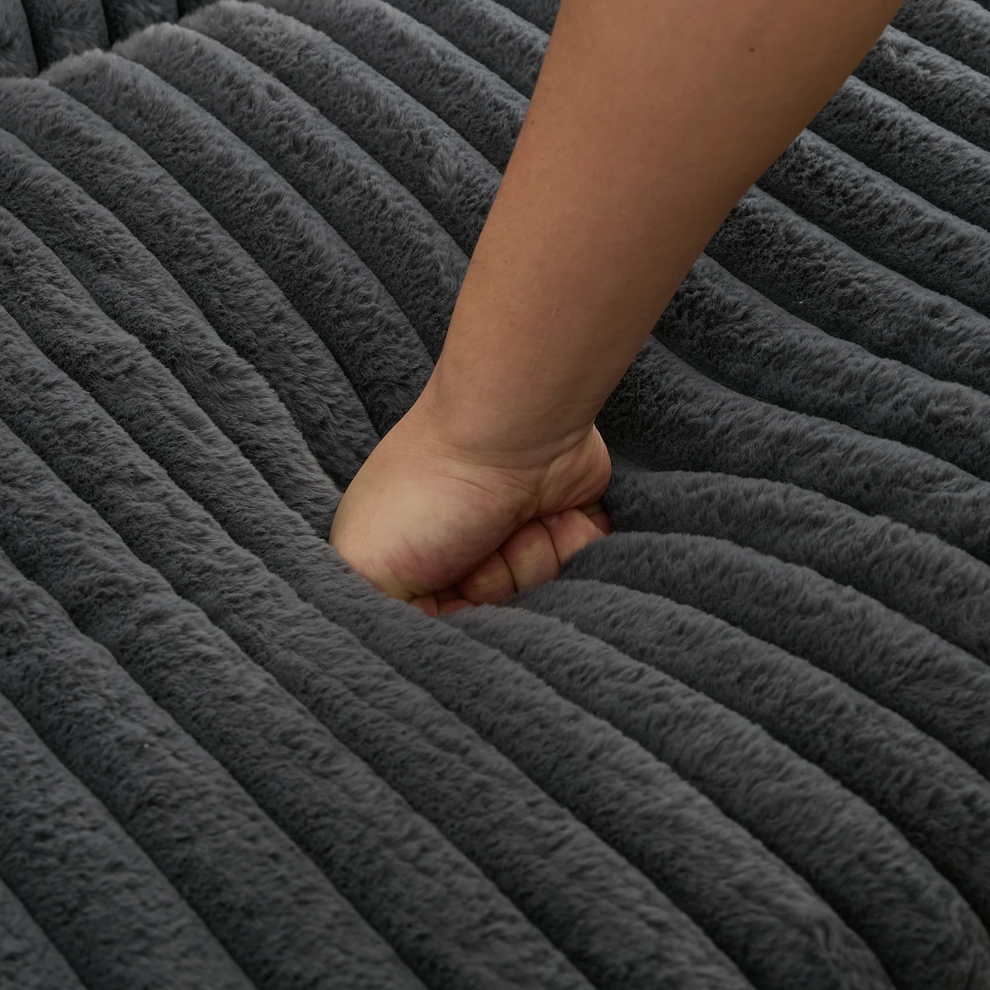Oversized Corduroy Chaise Lounge with Ottoman in Dark Gray - Image 16