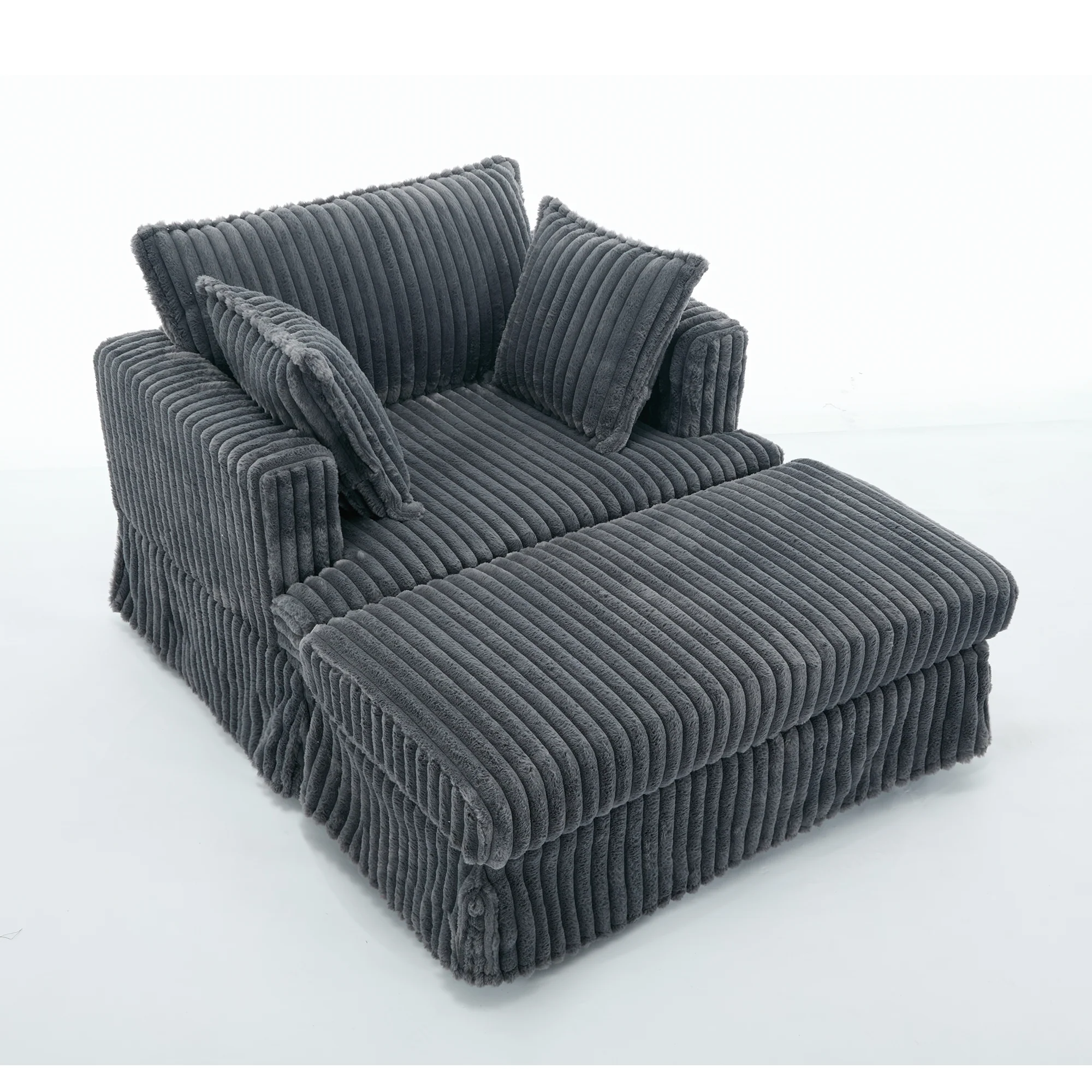 Oversized Corduroy Chaise Lounge with Ottoman in Dark Gray - Image 17