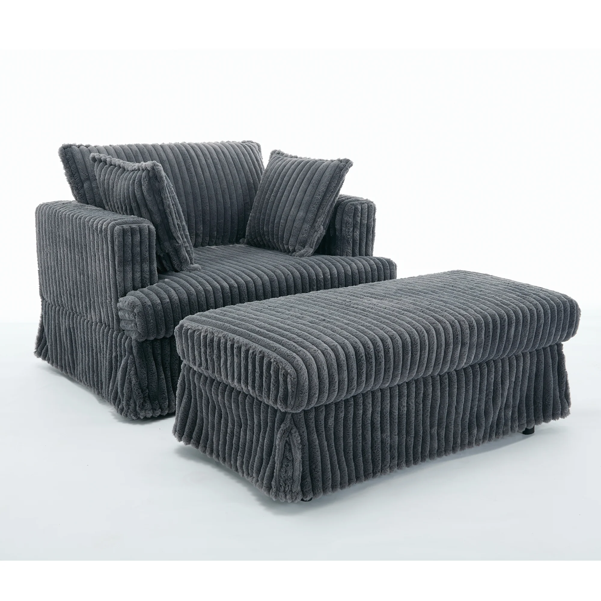 Oversized Corduroy Chaise Lounge with Ottoman in Dark Gray - Image 18