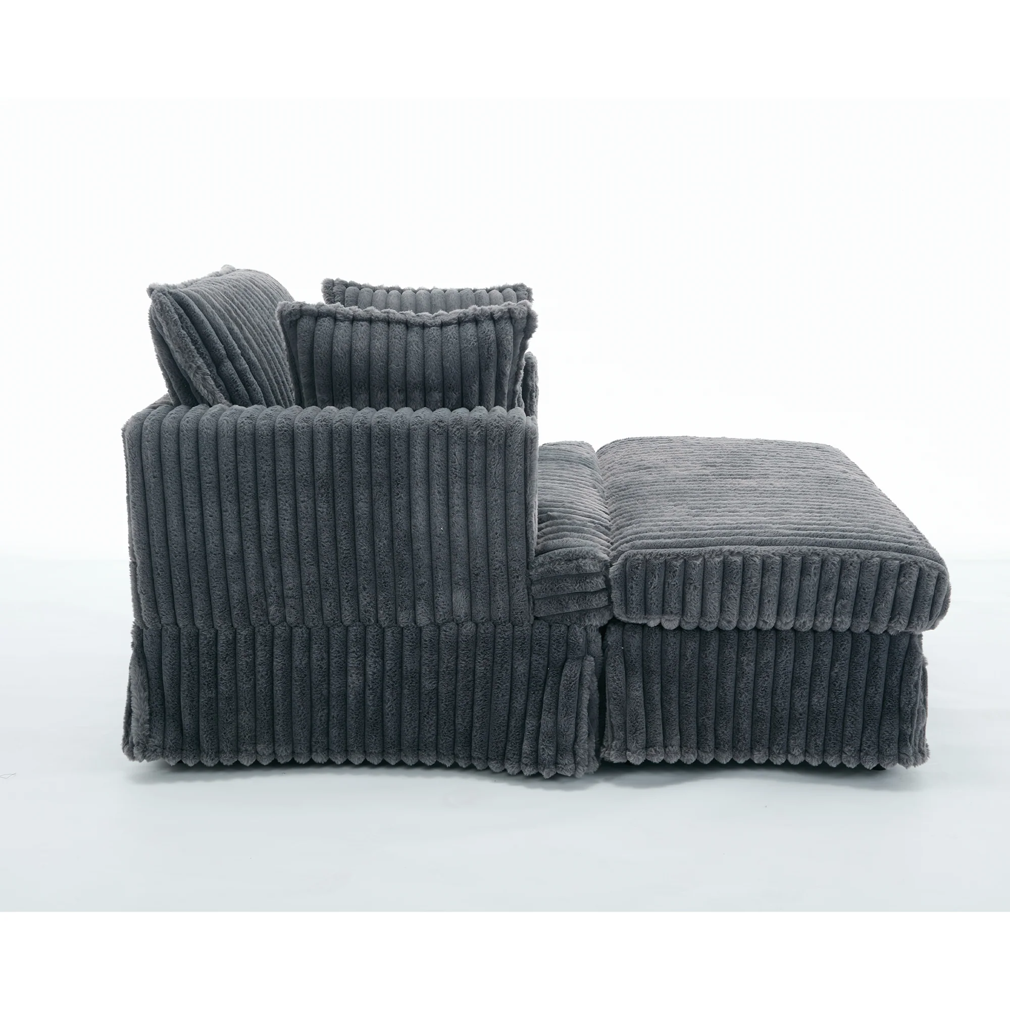 Oversized Corduroy Chaise Lounge with Ottoman in Dark Gray - Image 19