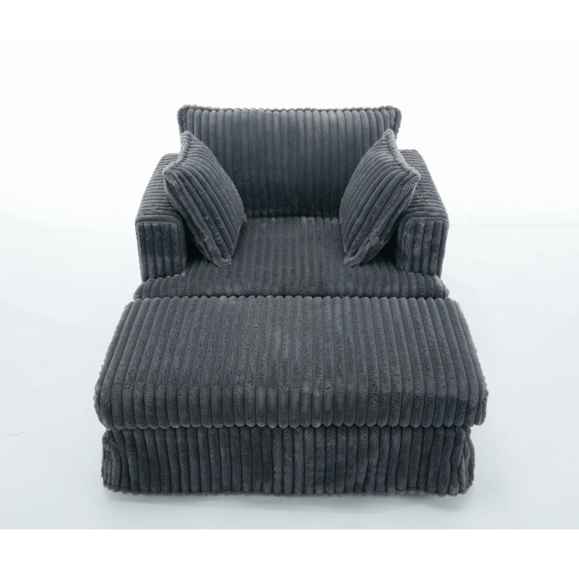 Oversized Corduroy Chaise Lounge with Ottoman in Dark Gray - Image 24