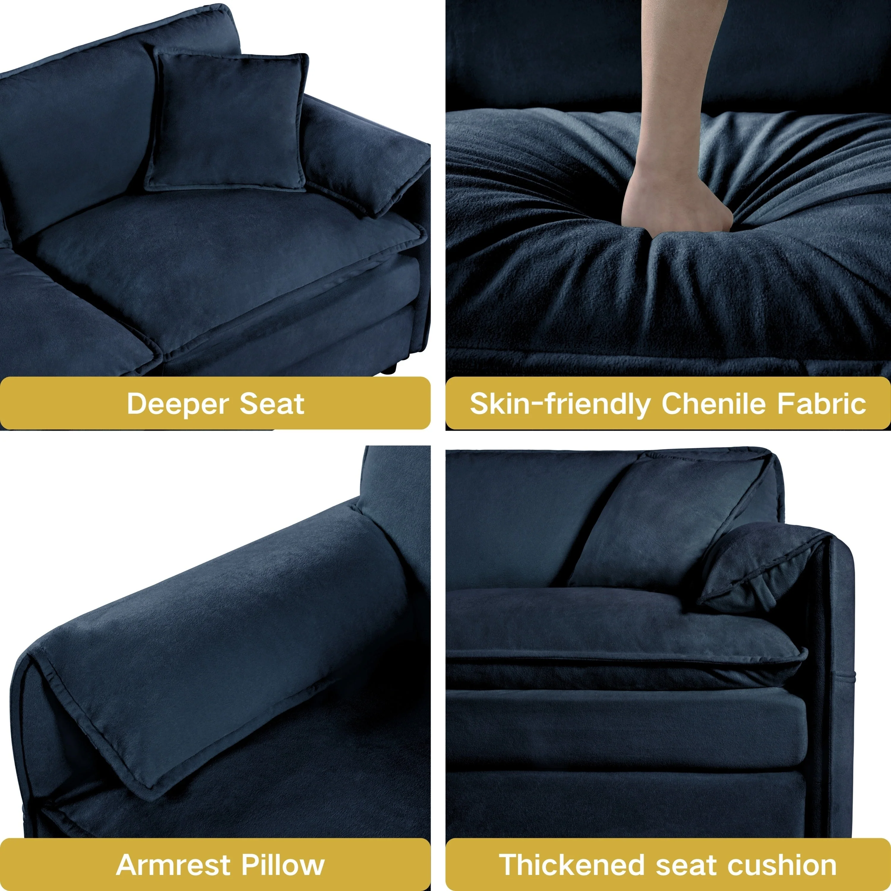 Oversized Deep Seat Sectional Sofa Modern Chenille Cloud Couch Large 3 Seater Modular Sofa with 3 Pillows - Image 4