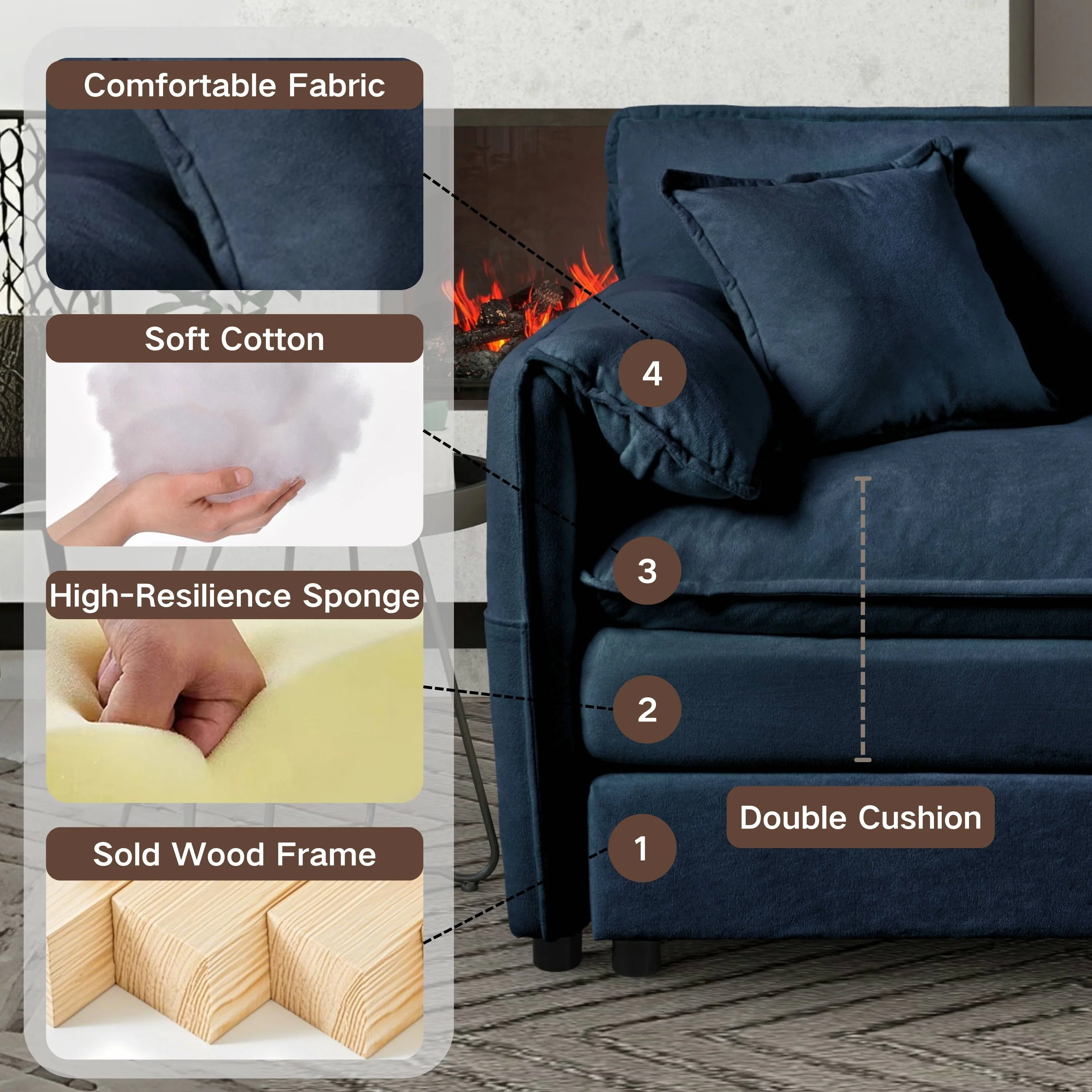 Oversized Deep Seat Sectional Sofa Modern Chenille Cloud Couch Large 3 Seater Modular Sofa with 3 Pillows - Image 6