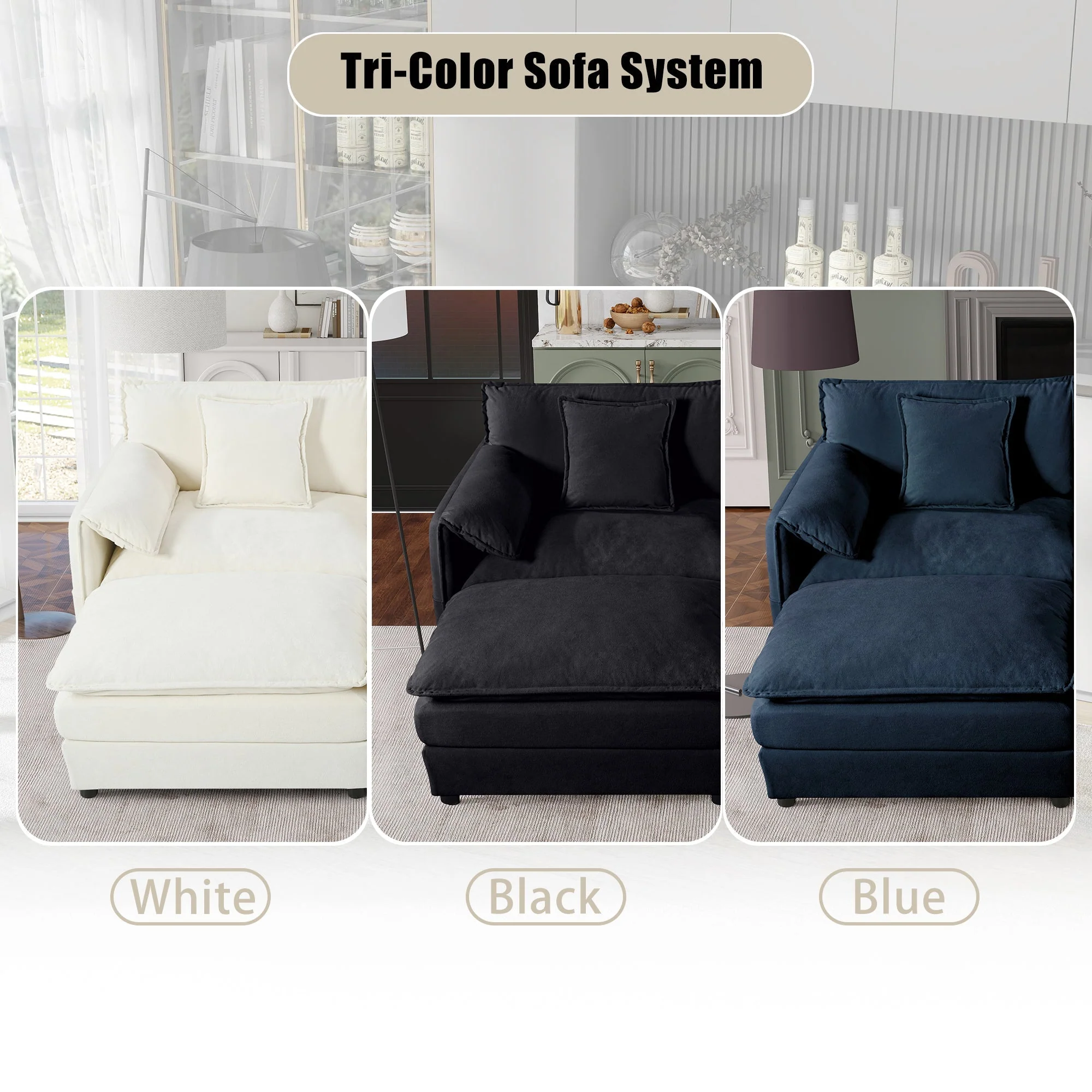 Oversized Deep Seat Sectional Sofa Modern Chenille Cloud Couch Large 3 Seater Modular Sofa with 3 Pillows - Image 8