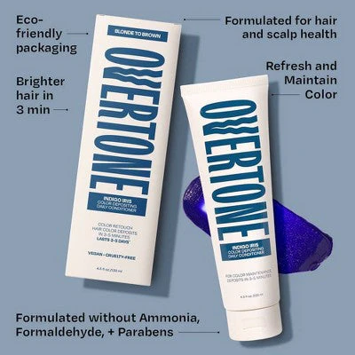 Overtone Indigo Iris Daily Conditioner - Semi-Permanent Blue Hair Color - Image 6