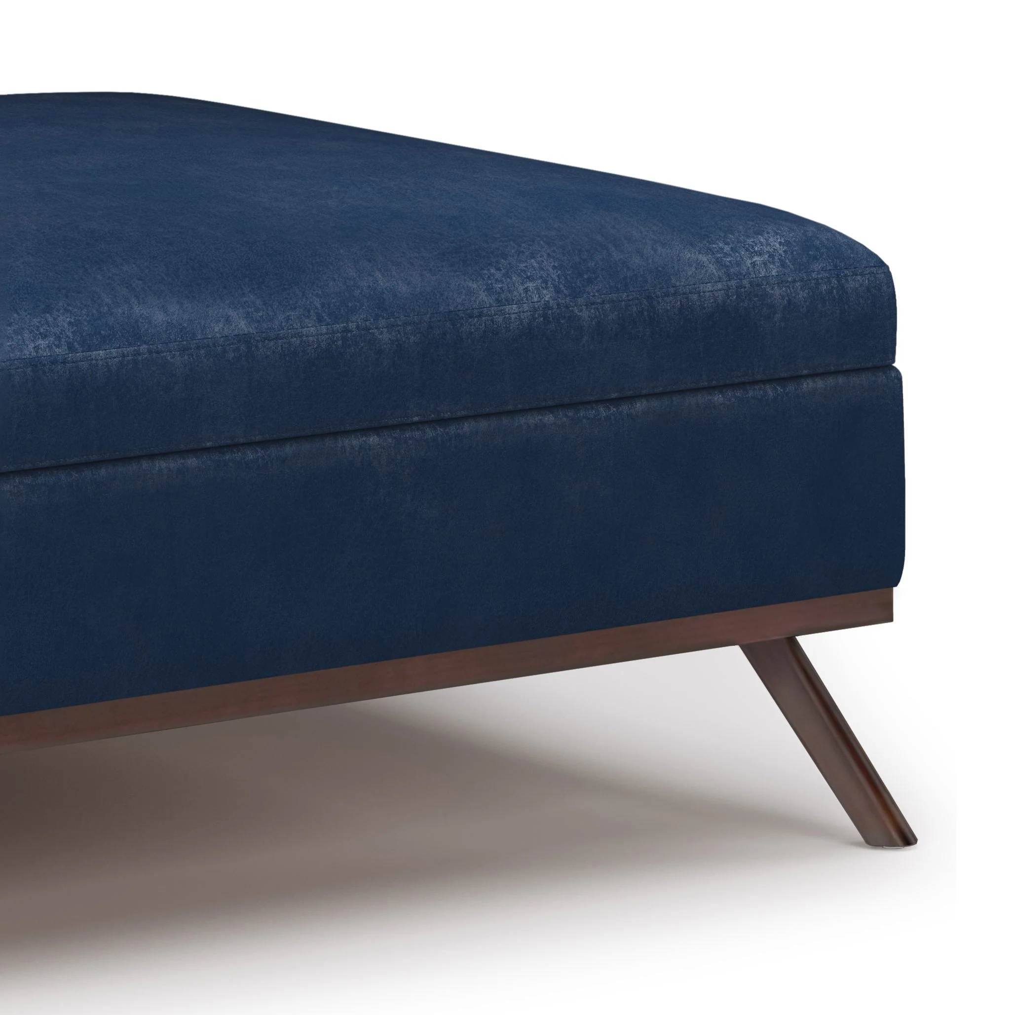 Owen Square Coffee Table Storage Ottoman - Distressed Dark Blue - Image 2