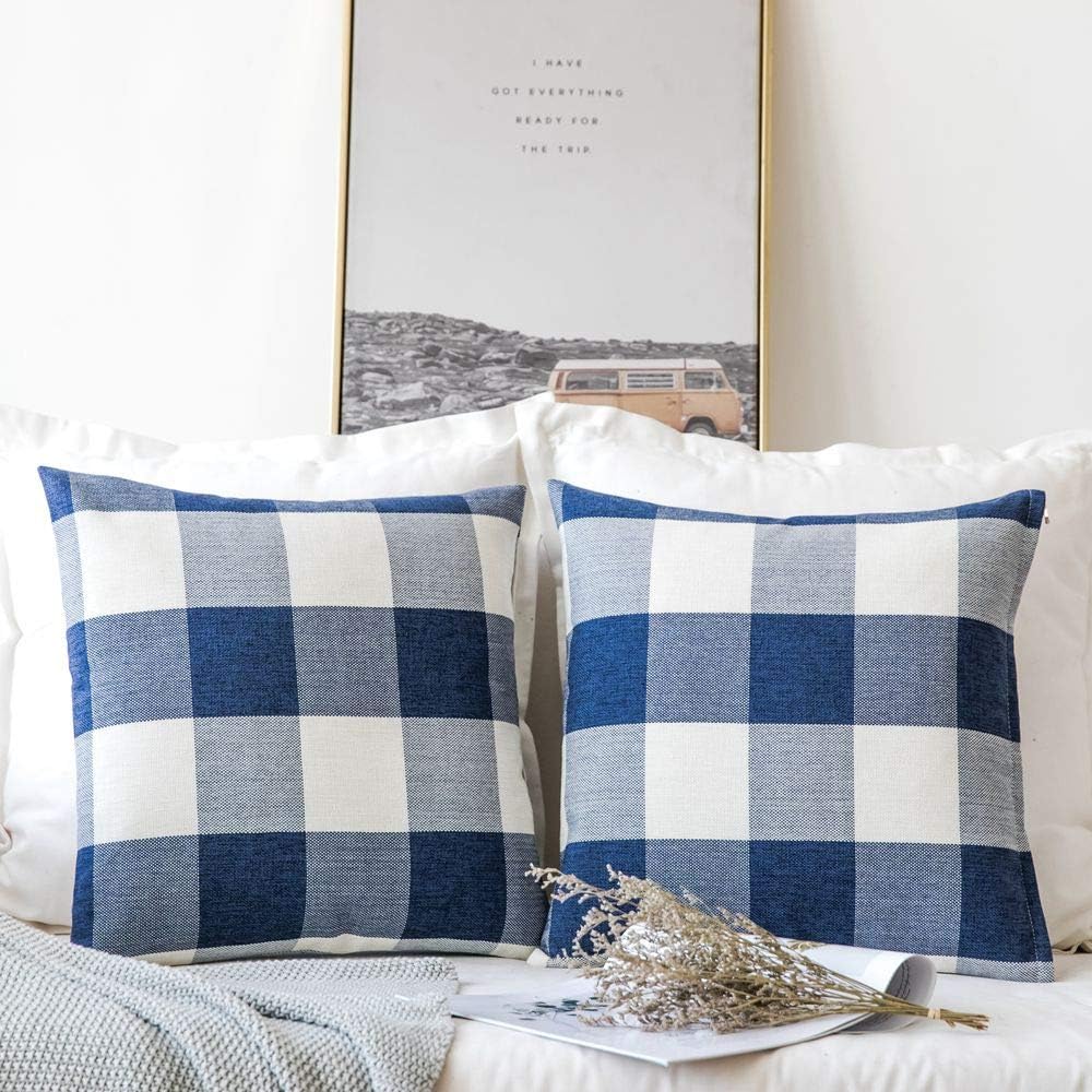 Pack of 1 buffalo-check throw pillow (cover and insert) size 18"x18 with 450g insert