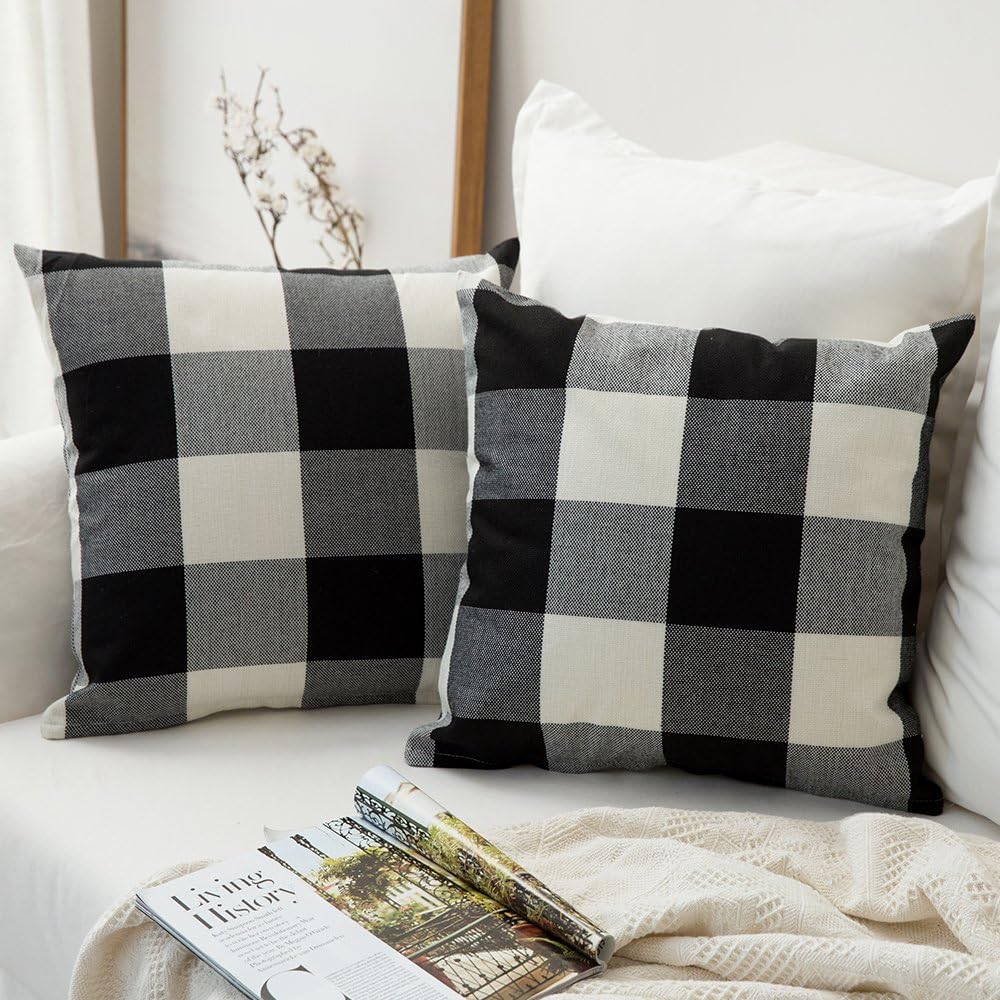 Pack of 1 buffalo-check throw pillow (cover and insert) size 18"x18 with 450g insert - Image 2