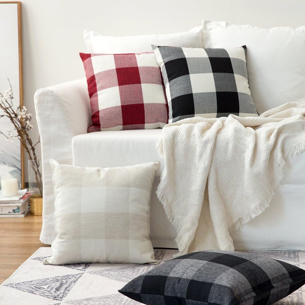 Pack of 1 buffalo-check throw pillow (cover and insert) size 18"x18 with 450g insert - Image 3