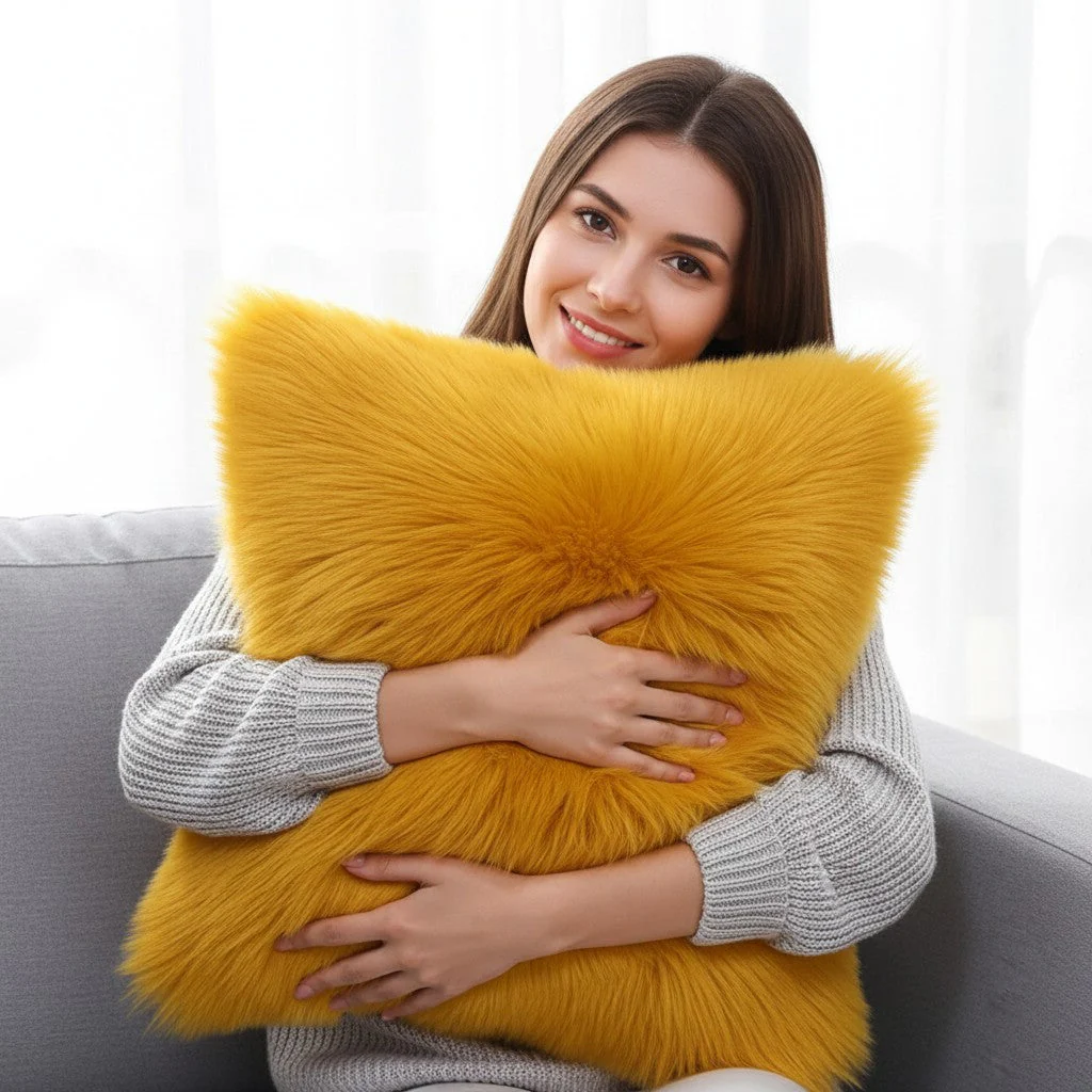 Pack of 1 Furry fur (front) Faux (back) pillow 3 sizes and colors options, Blue, fur, 18X18 – Fancy & Stacy - Image 2