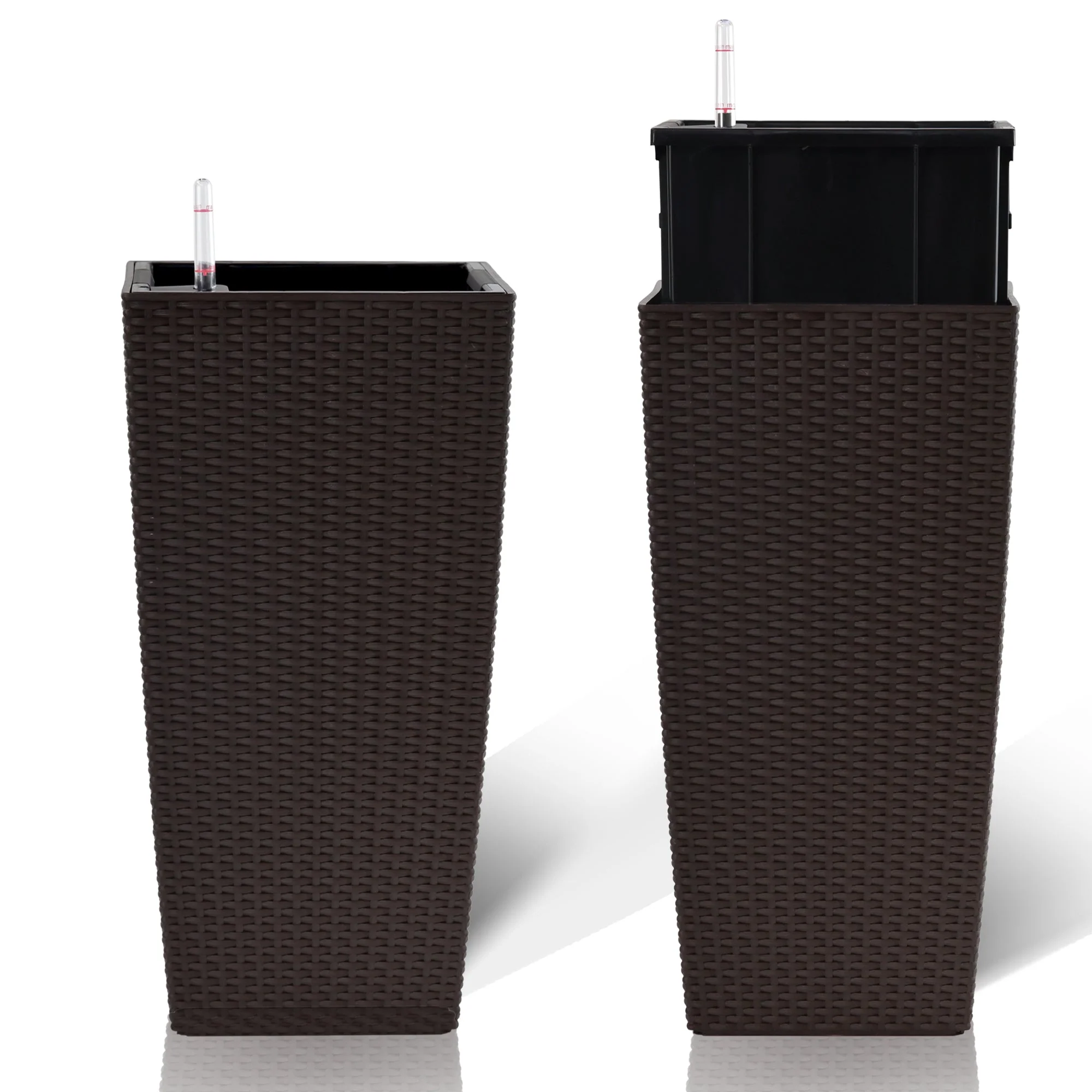 Pack of 2 Brown 22-Inch Faux Rattan Square Planters with Automatic Watering System - Image 10