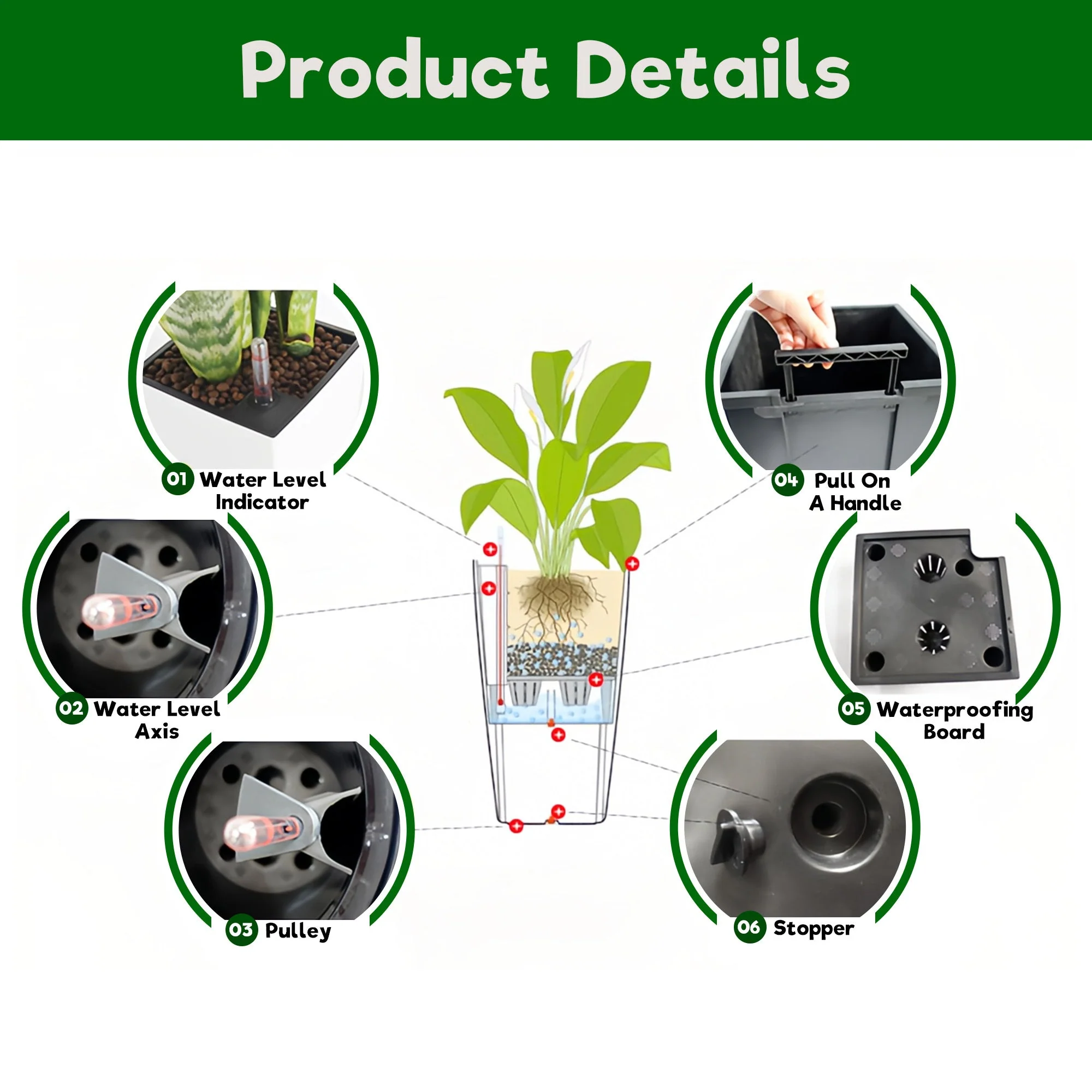 Pack of 2 Brown 22-Inch Faux Rattan Square Planters with Automatic Watering System - Image 5