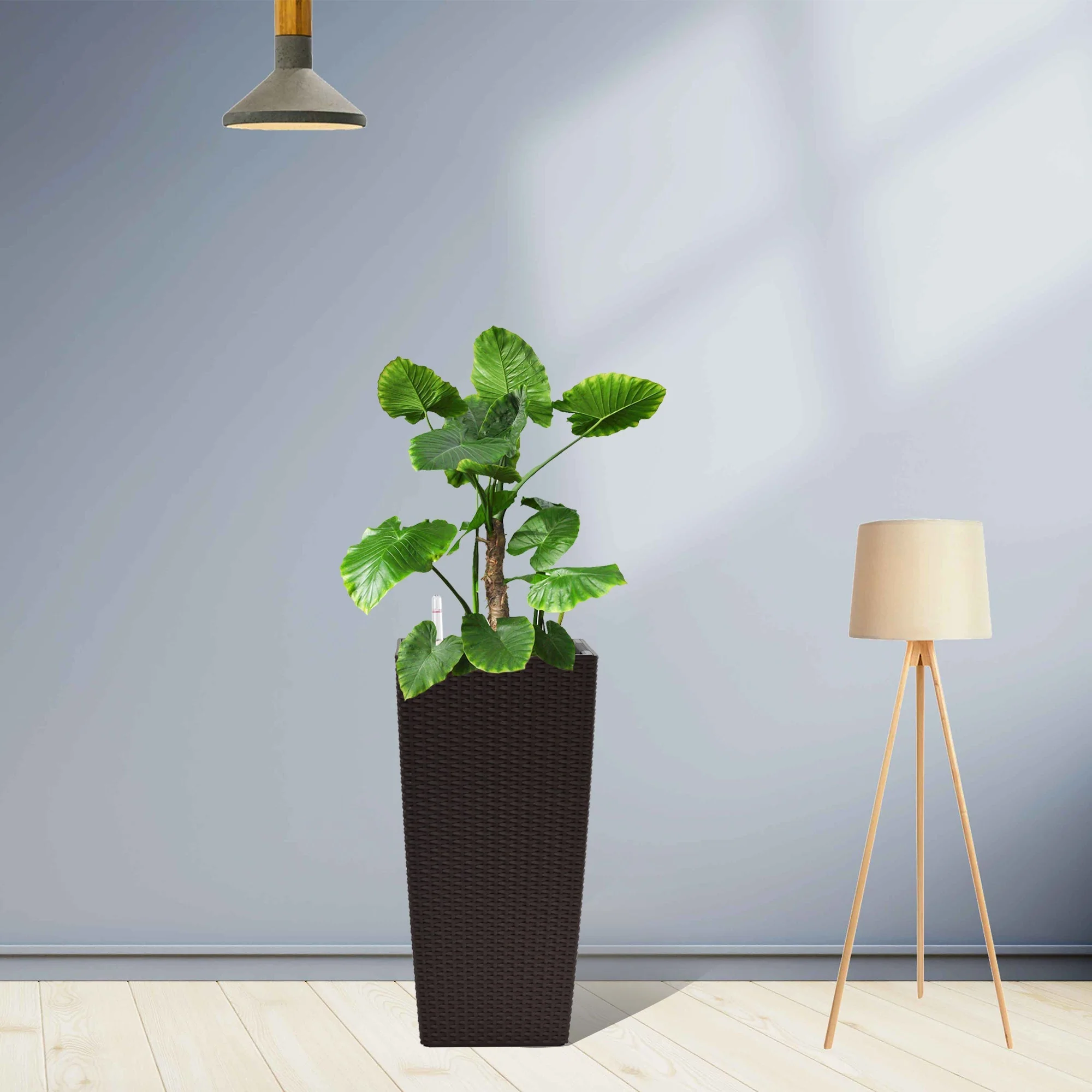 Pack of 2 Brown 22-Inch Faux Rattan Square Planters with Automatic Watering System - Image 9