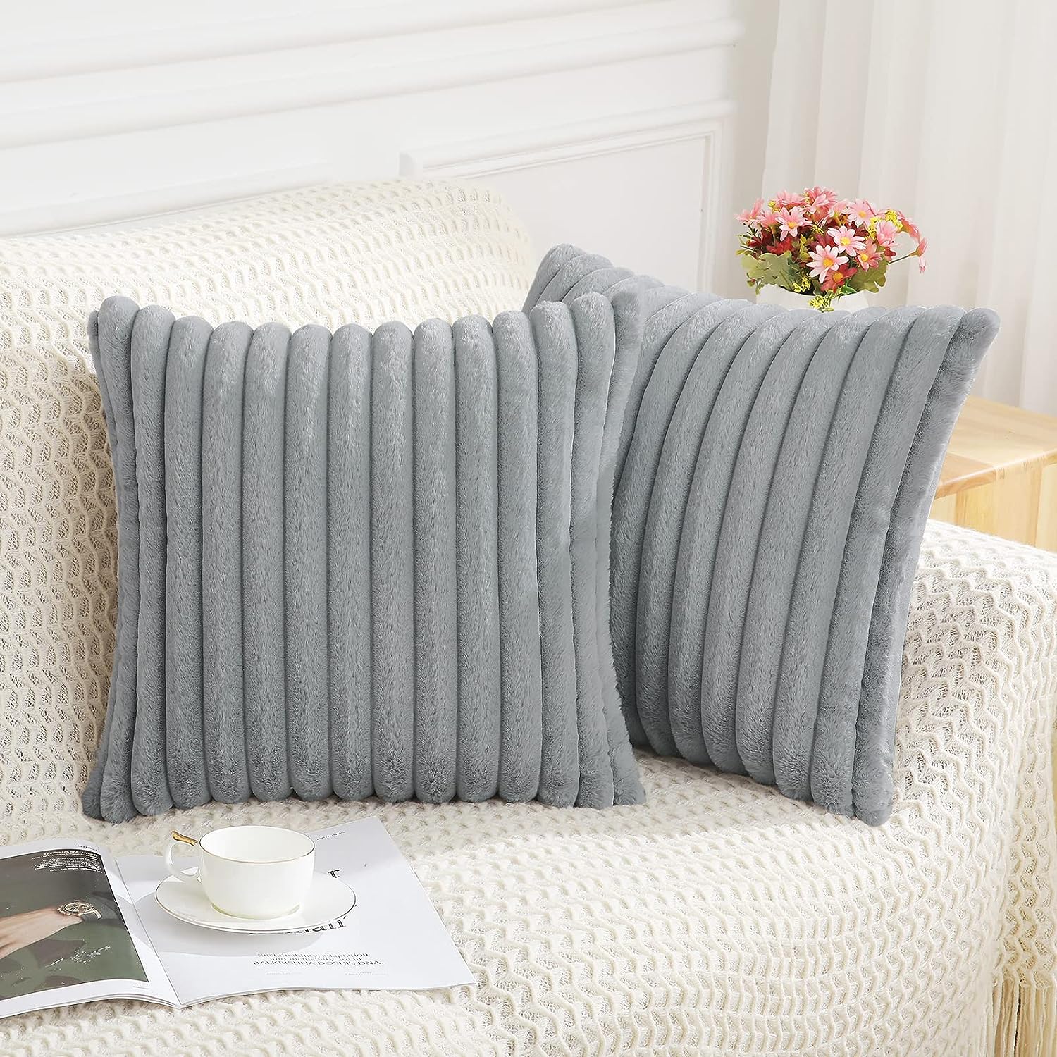 Pack of 2 Polyester Blend Square Throw Pillows & 450g Insert reversible sides, removable cover size 18x18 inch - Image 12