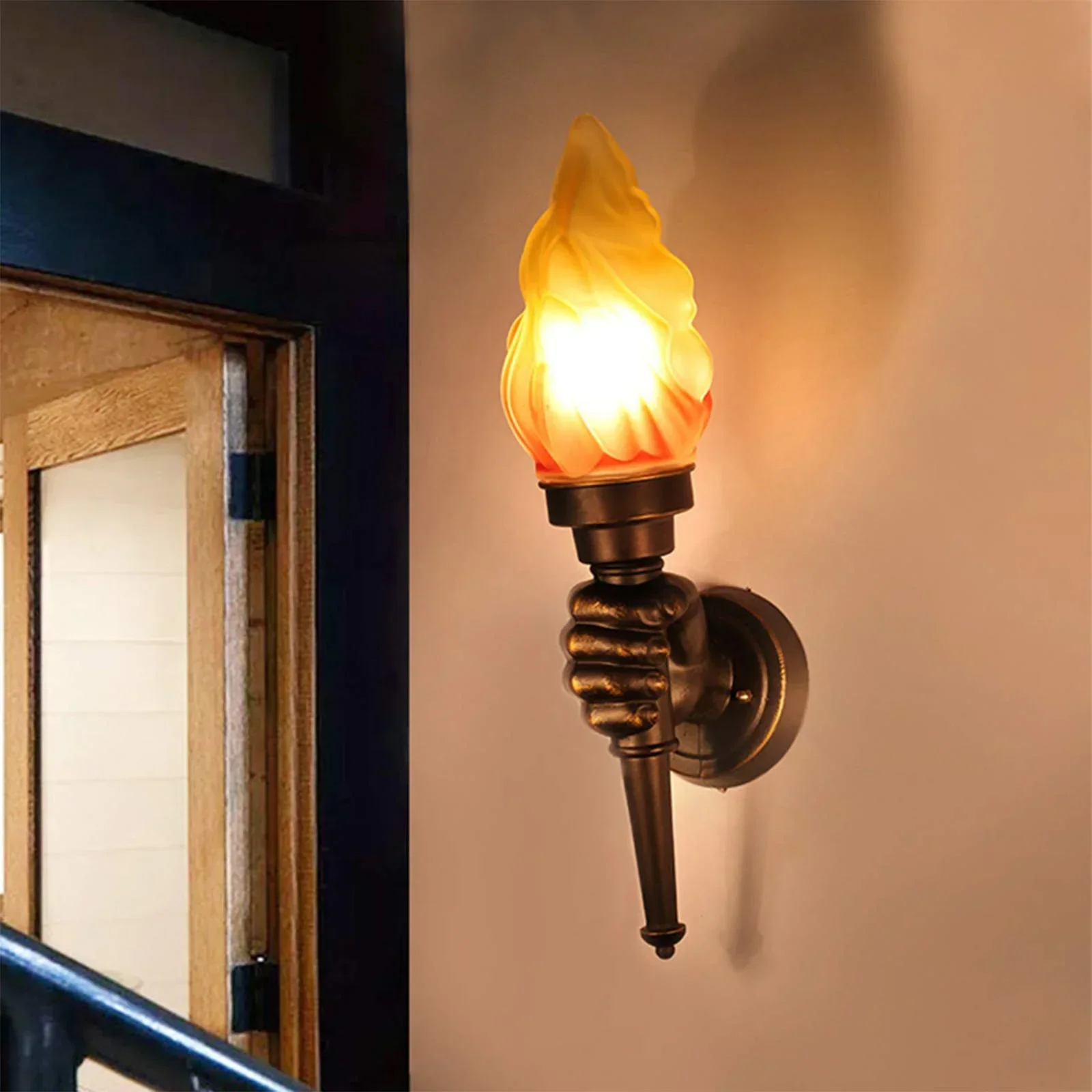 Pack of 2 Rustic Outdoor Wall Lights LED Flame Torch Lamps E27 Garden Lighting - Image 2