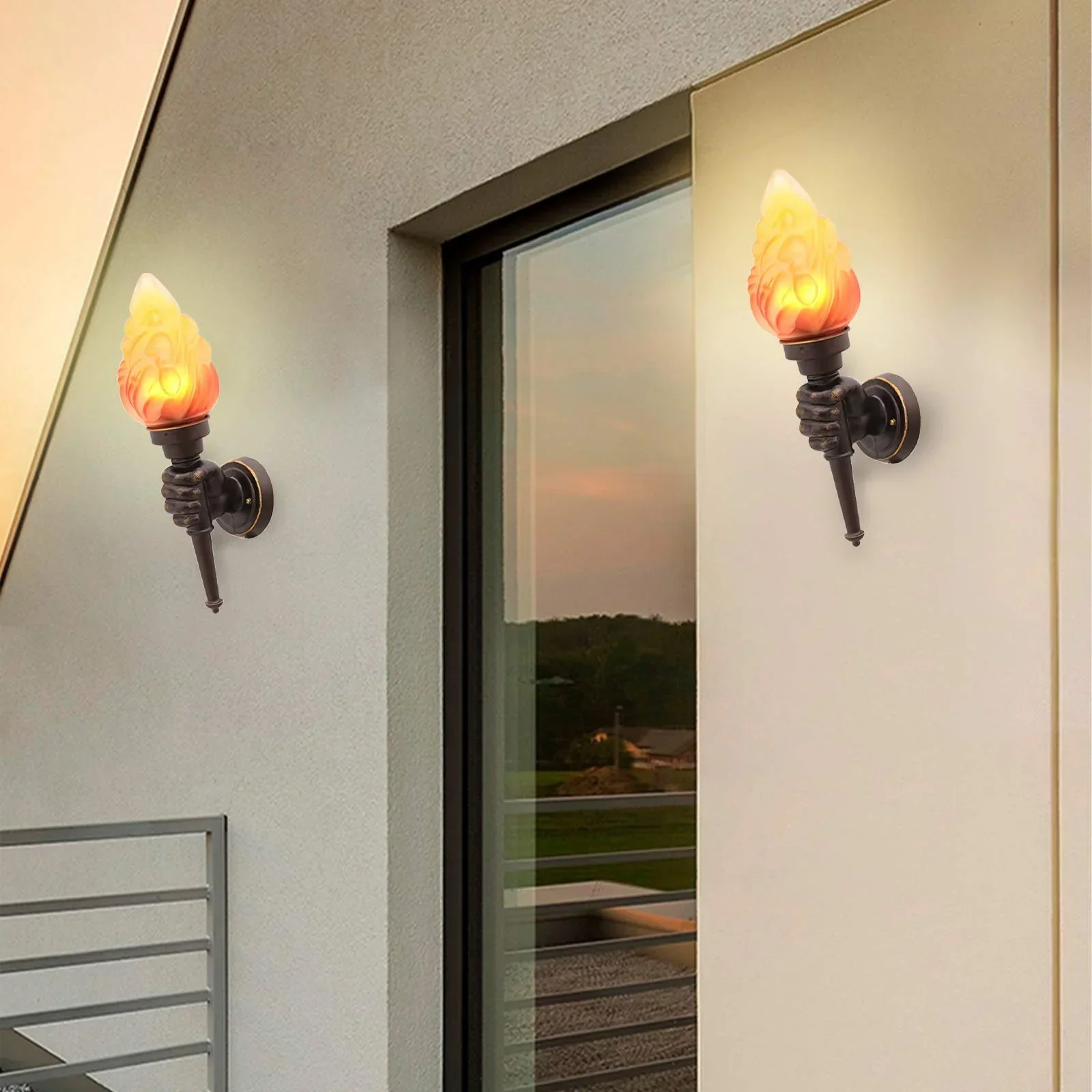 Pack of 2 Rustic Outdoor Wall Lights LED Flame Torch Lamps E27 Garden Lighting - Image 4