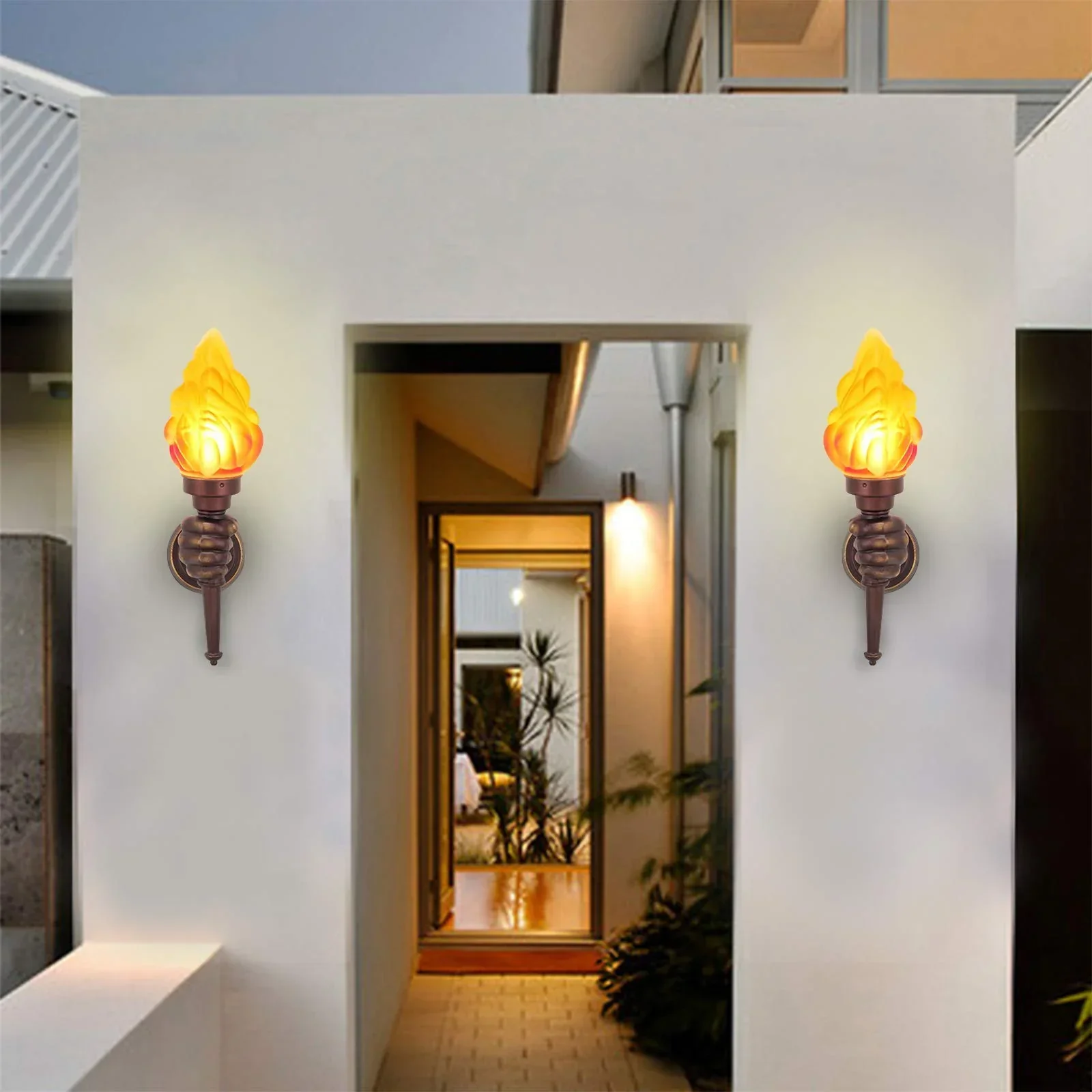 Pack of 2 Rustic Outdoor Wall Lights LED Flame Torch Lamps E27 Garden Lighting - Image 5