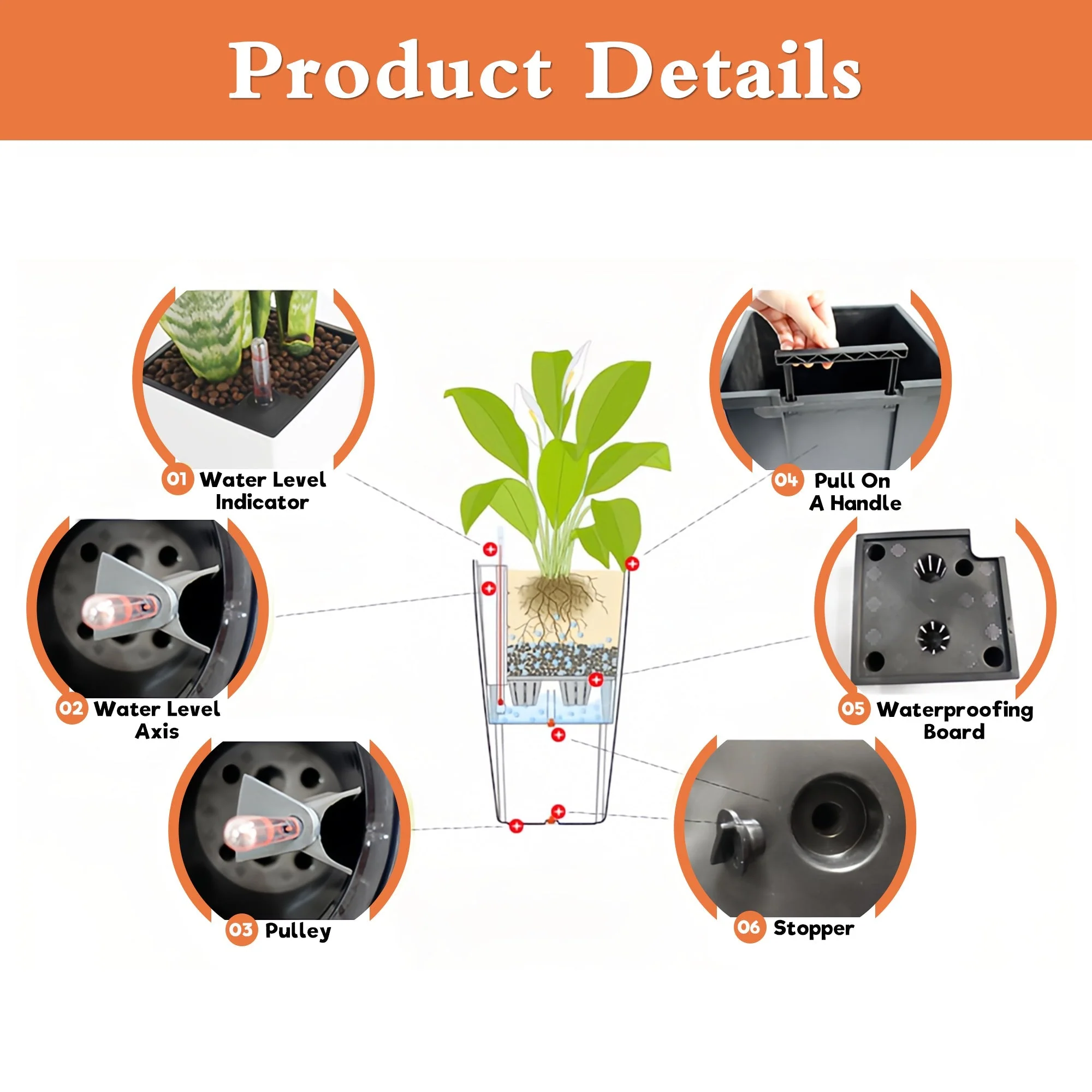 Pack of 2 Square Planters with Automatic Watering System - 22 Inch - Image 3