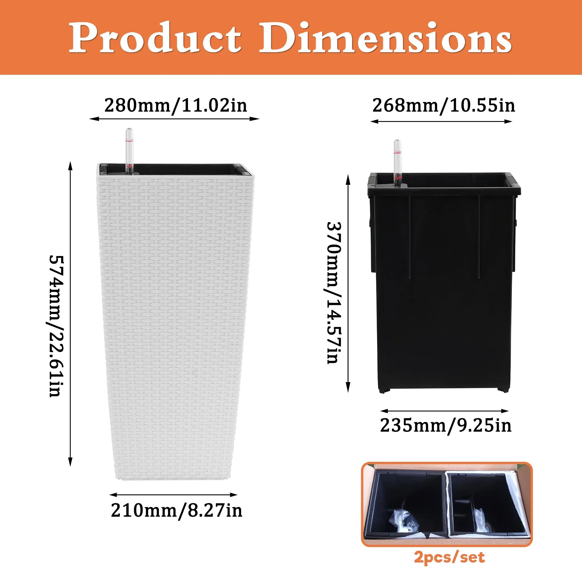 Pack of 2 Square Planters with Automatic Watering System - 22 Inch - Image 5
