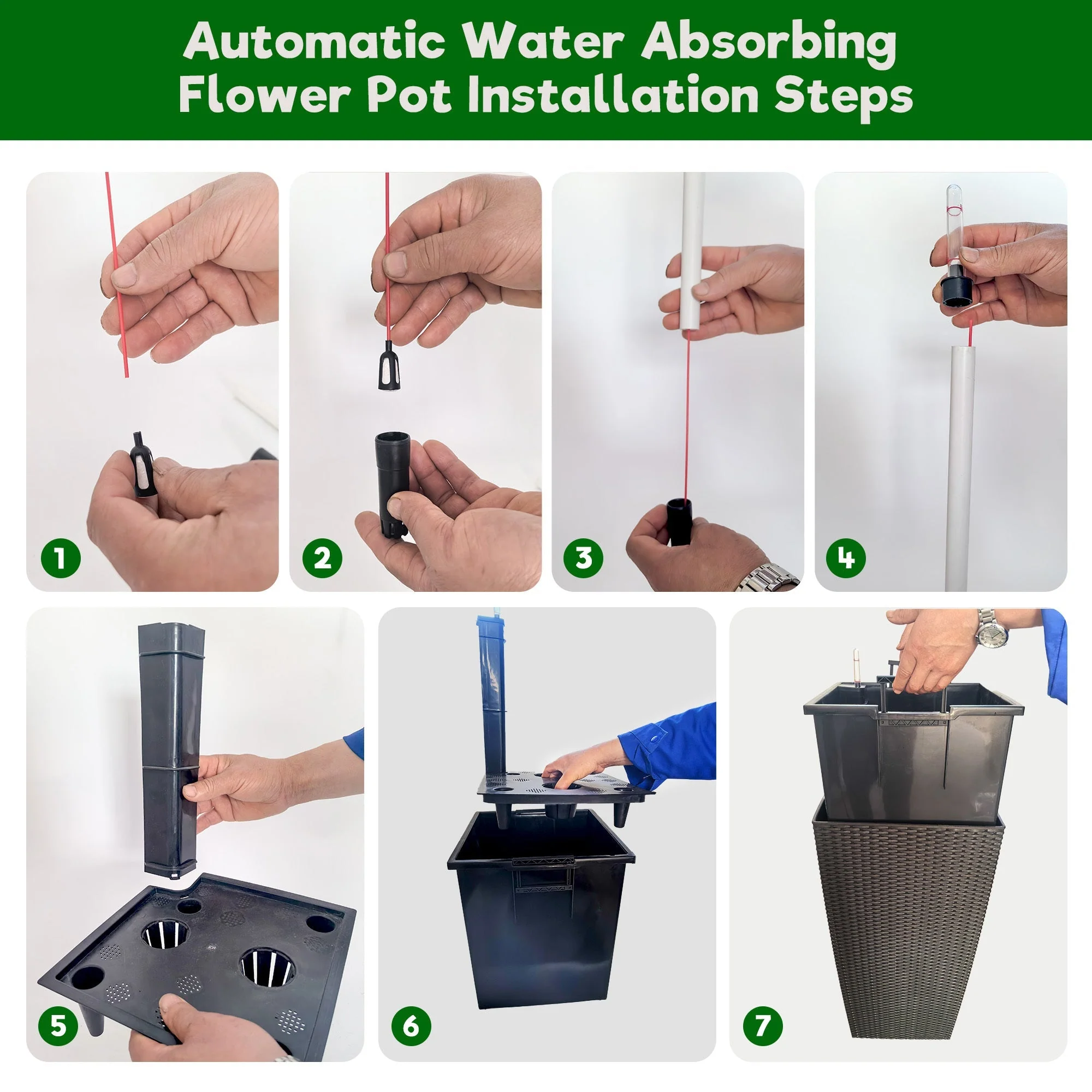 Pack of 2 Square Planters with Automatic Watering System - Image 4