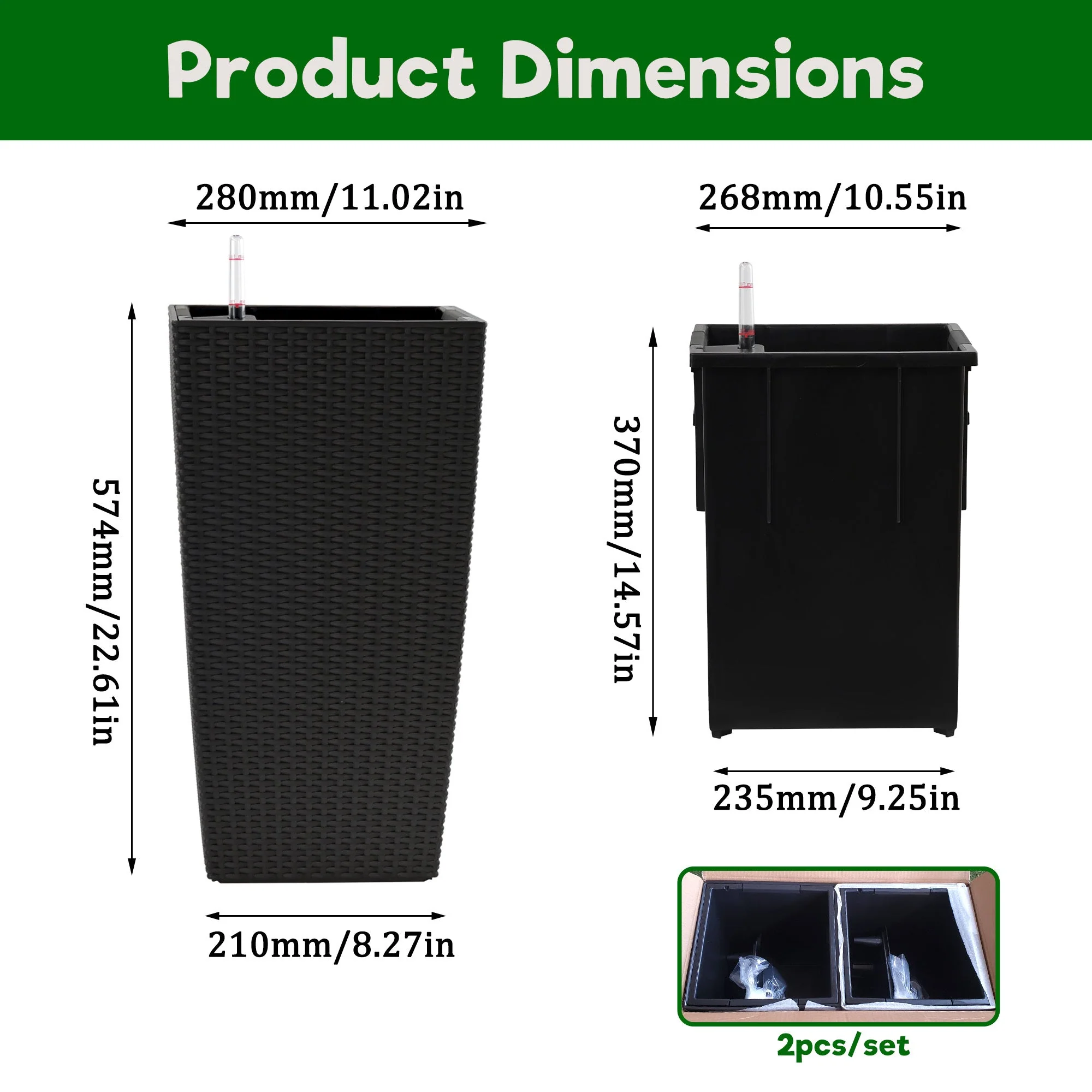 Pack of 2 Square Planters with Automatic Watering System - Image 6